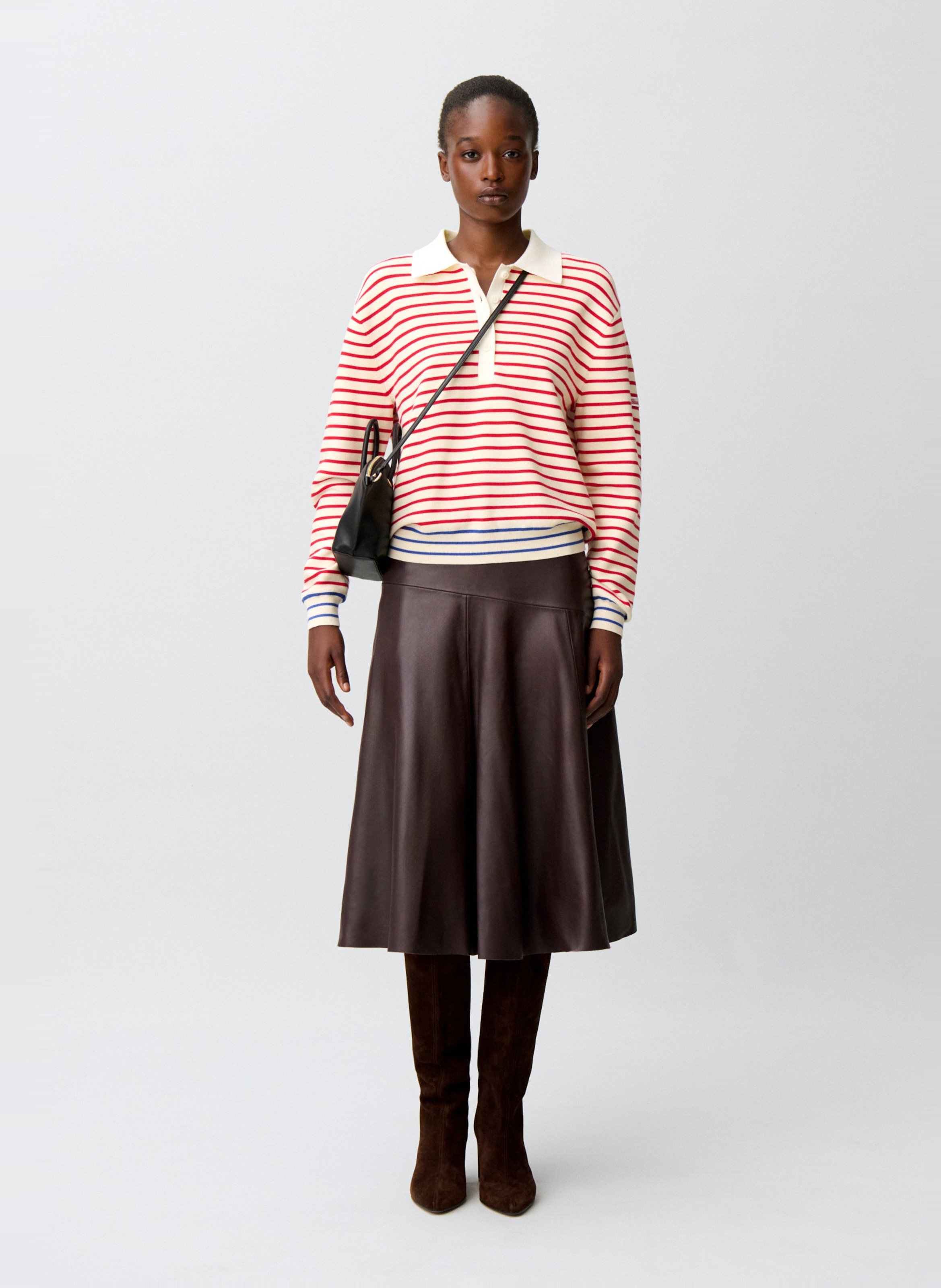 Jupe midi évasée en cuir CLAUDIE PIERLOT Rouge