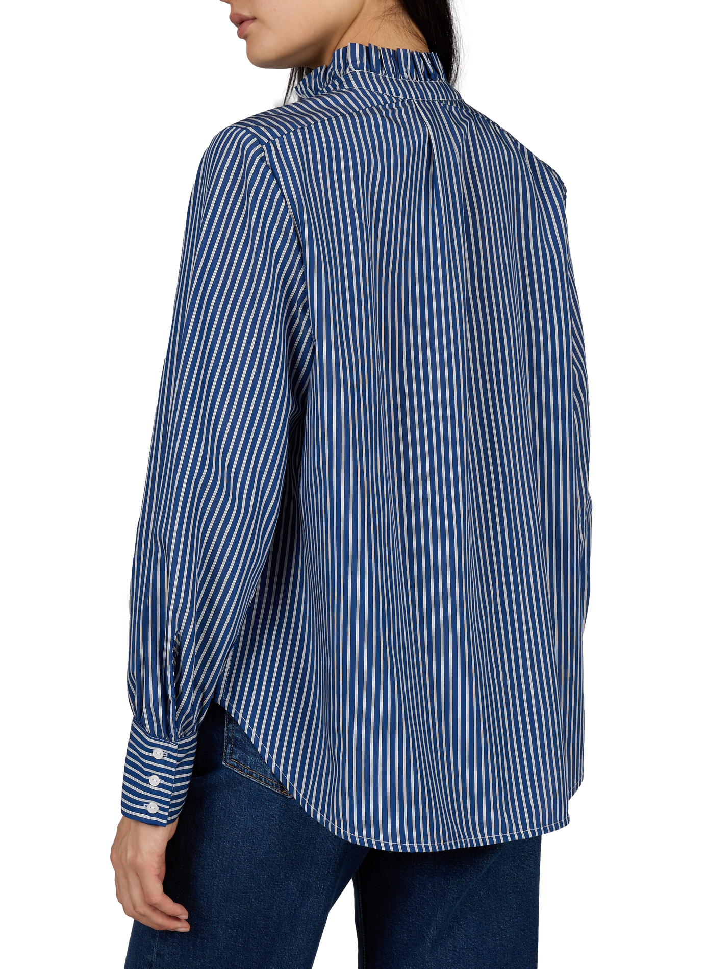 Striped ruffled cotton blend shirt BERENICE Blue