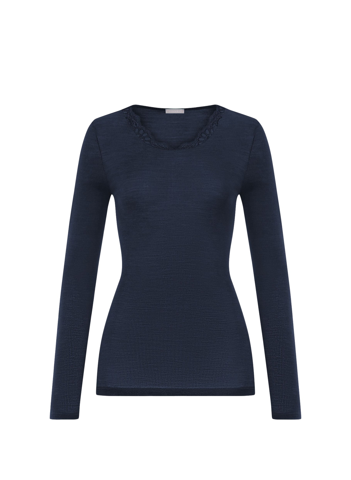 Fitted crew-neck T-shirt in wool and silk lace HANRO Blue