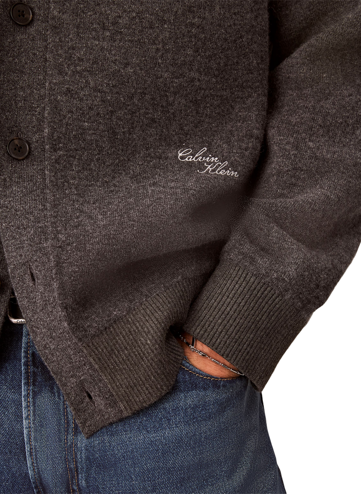 Straight-fit cardigan in a wool blend CALVIN KLEIN Grey
