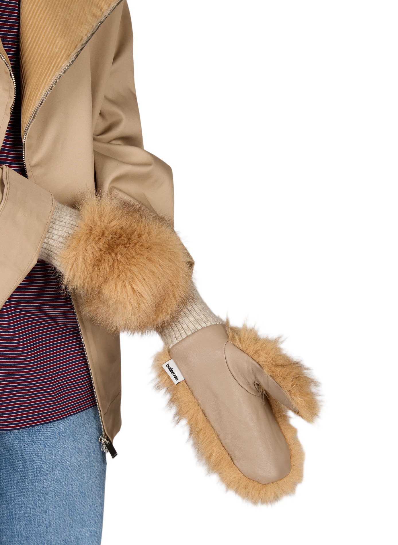 Faux fur gloves with ribbed cuffs BELLEROSE Beige
