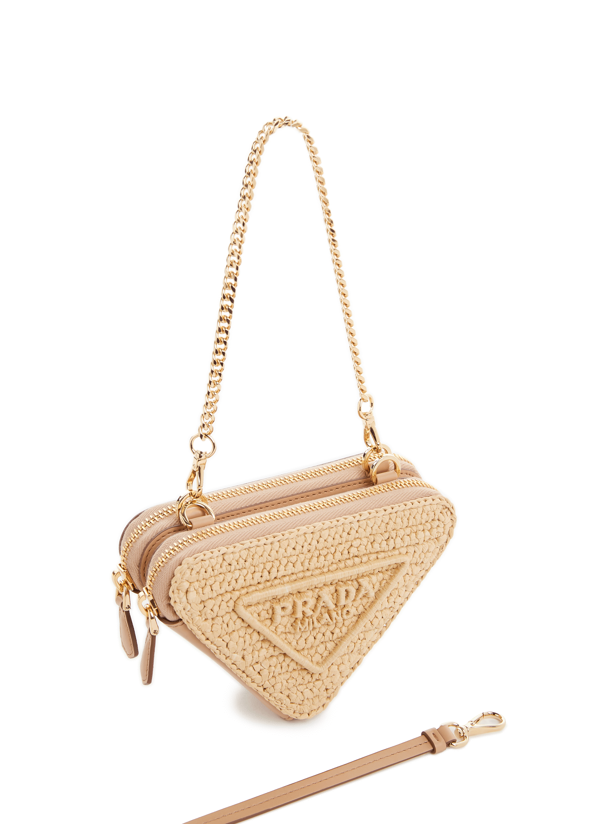 Mini Sac Logo en cuir et raphia