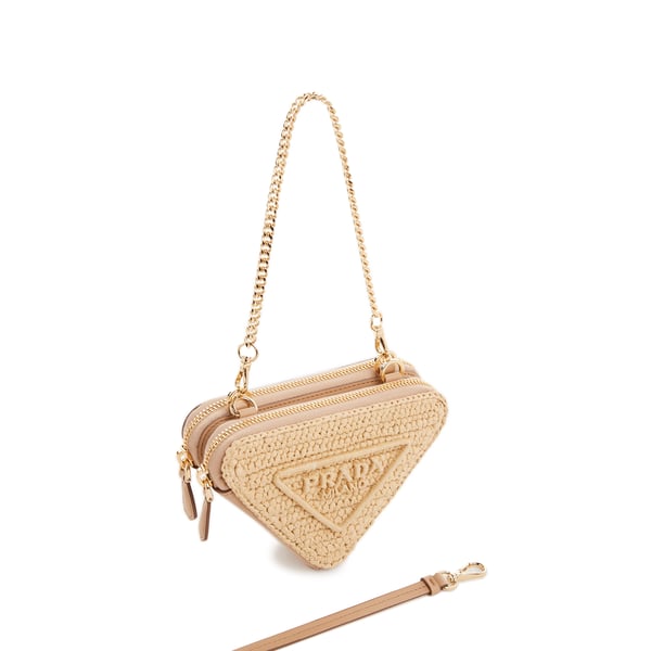 Mini Sac Logo en cuir et raphia