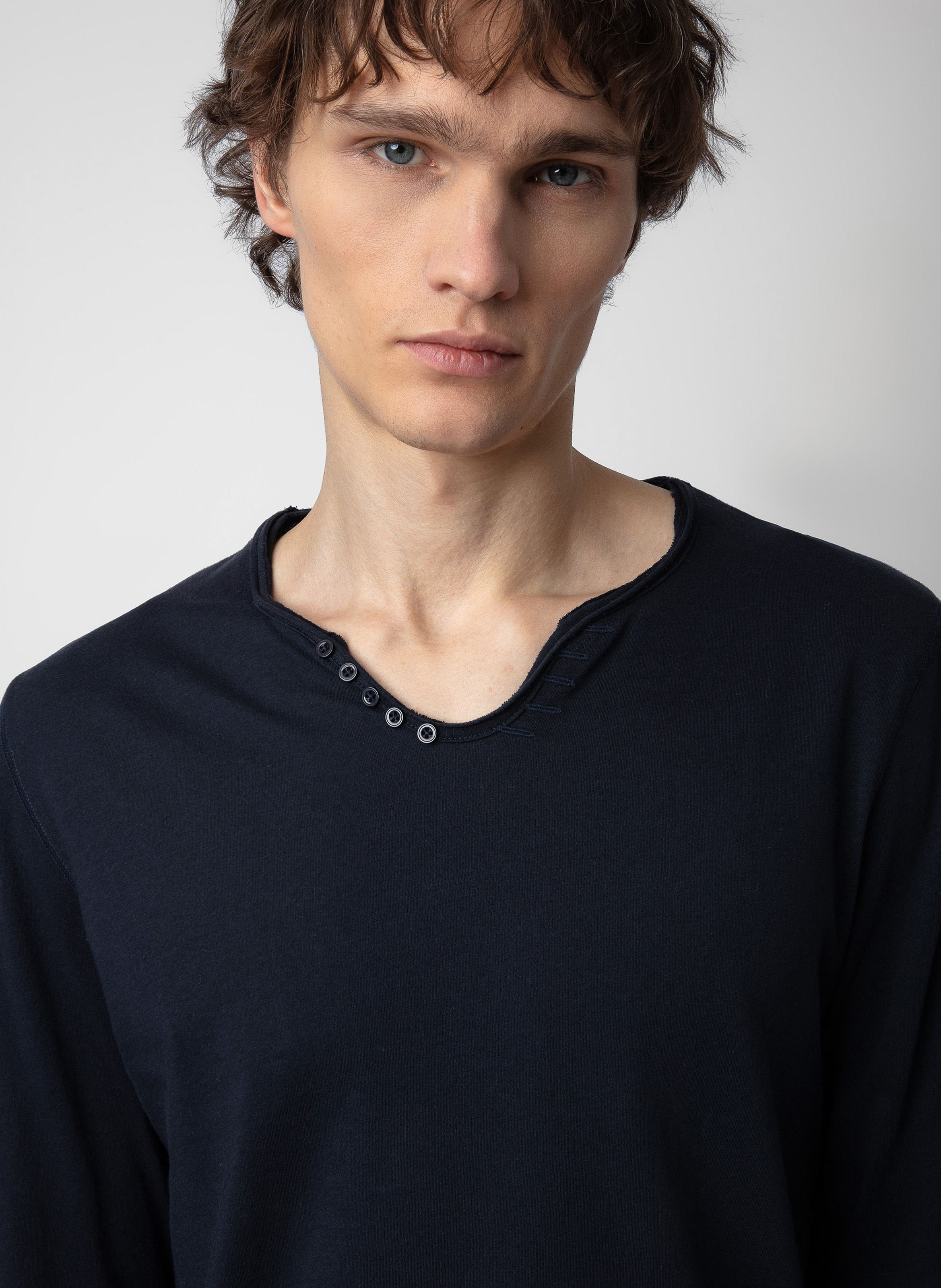 Tee-shirt col tunisien regular-fit en coton monastir ZADIG&VOLTAIRE Bleu