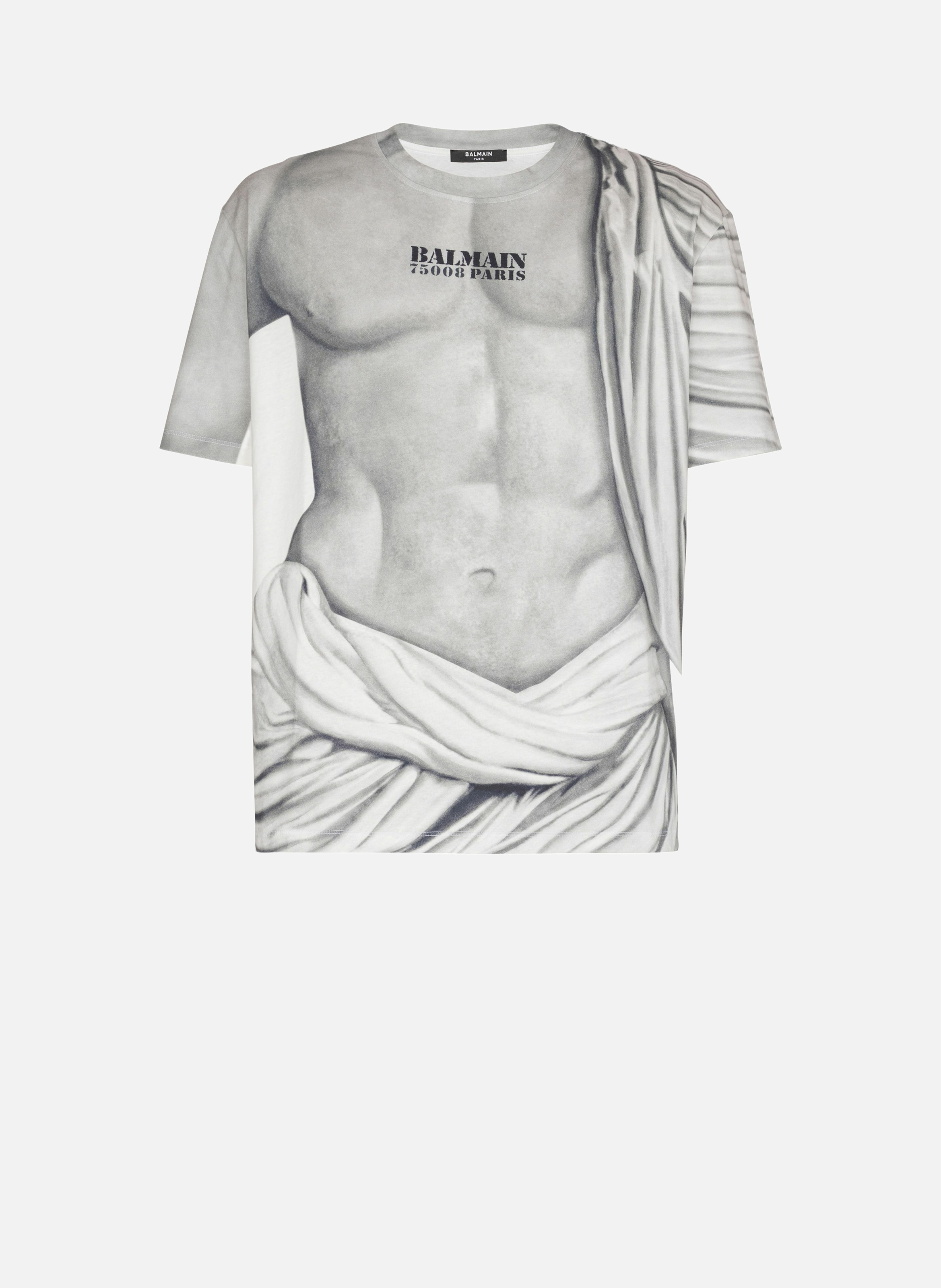 T-shirt à logo imprimé statue BALMAIN Gris