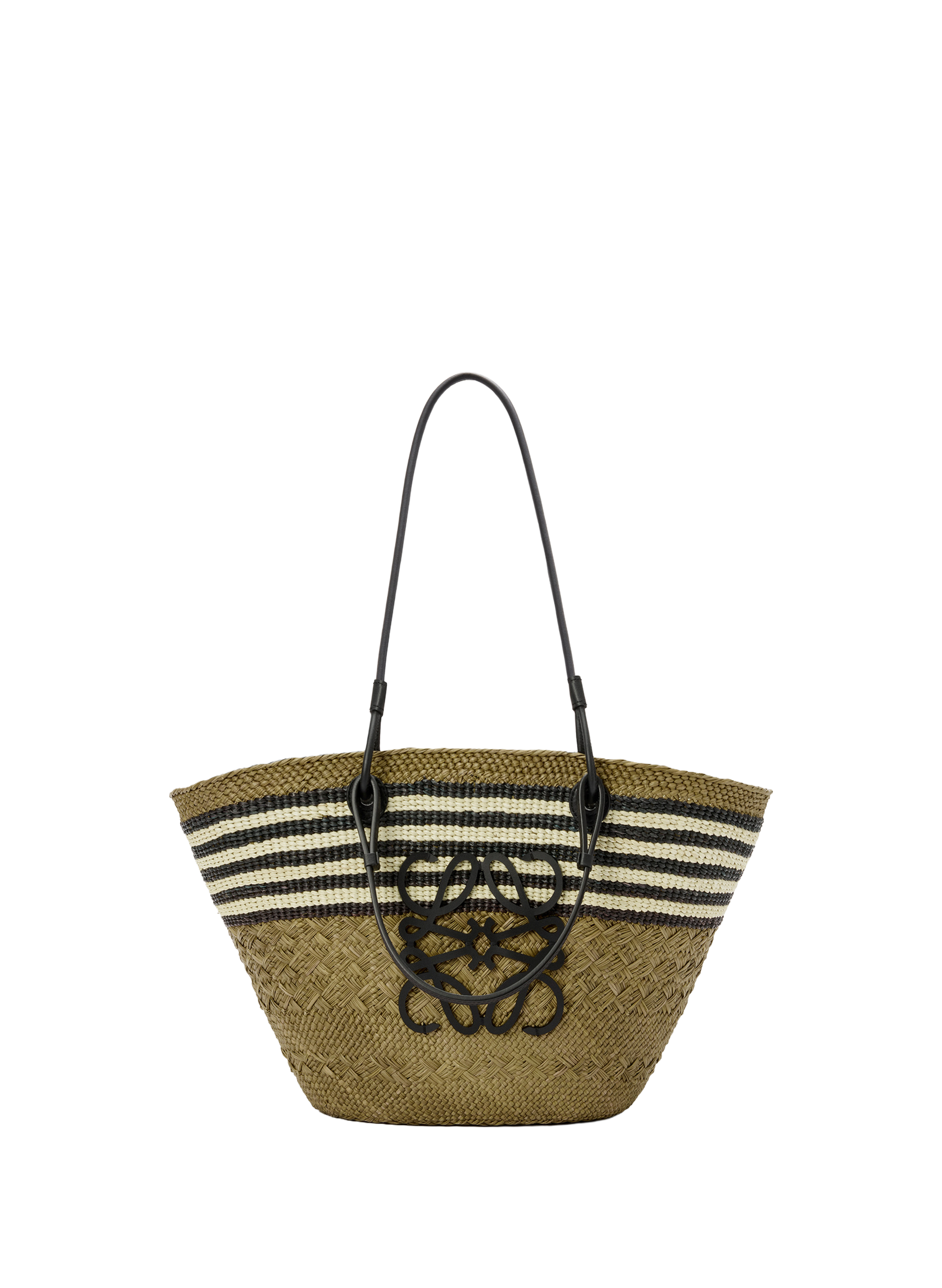 LOEWE Medium basket in Iraca palm and calf leather Khaki