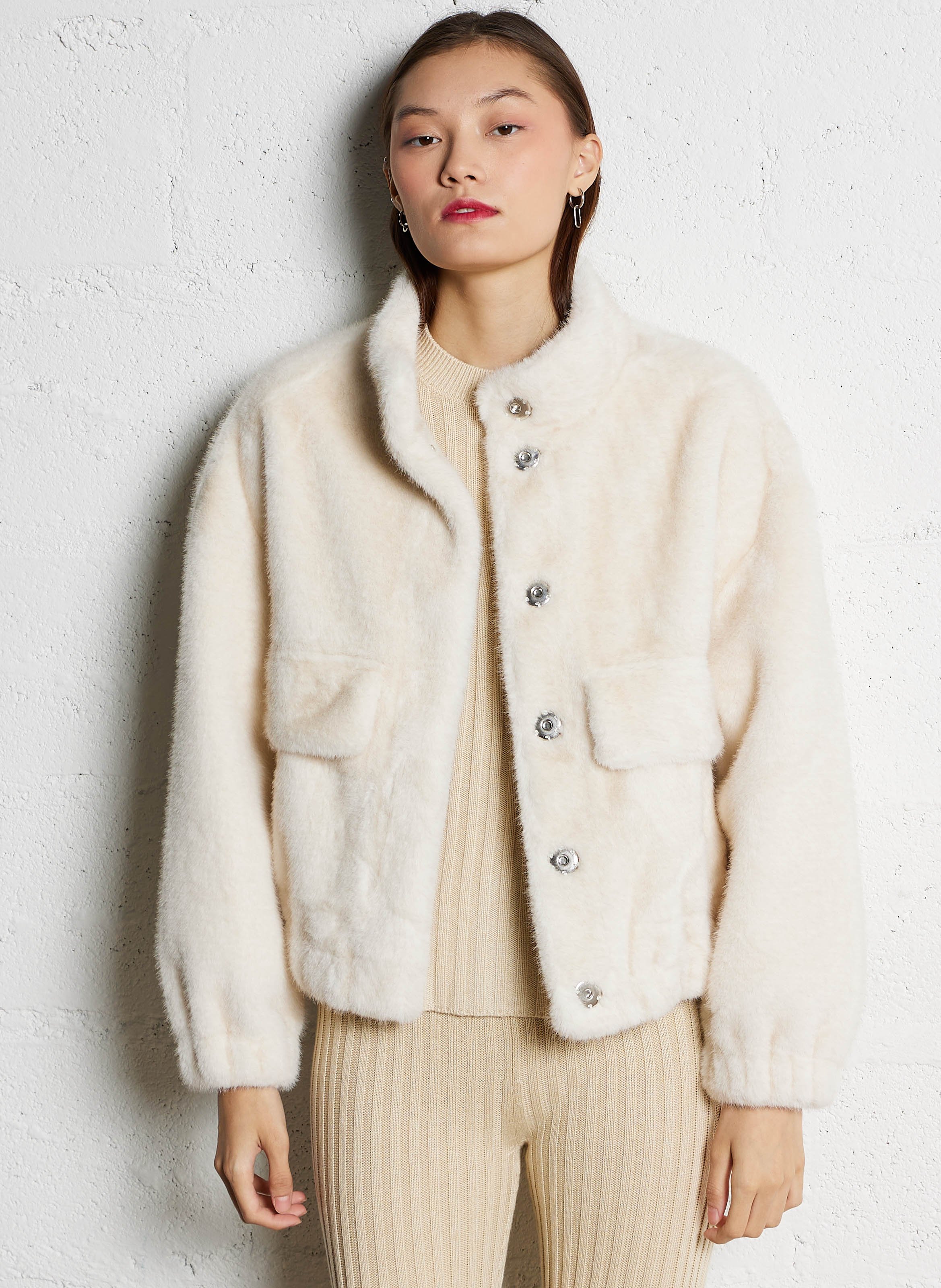 Veste ample col montant en fourrure synthétique paros BA&SH Beige