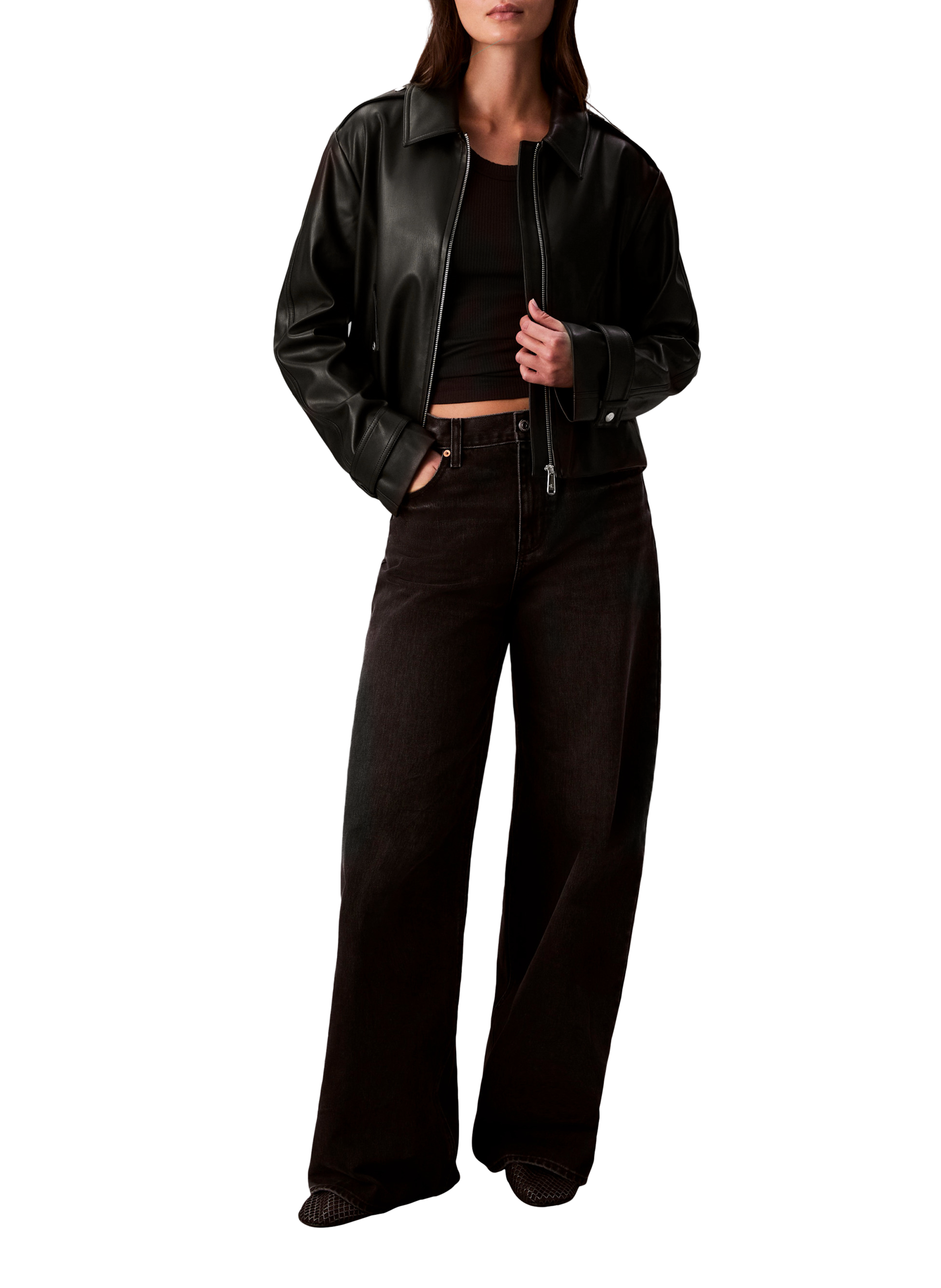 Veste courte en similicuir CALVIN KLEIN Noir