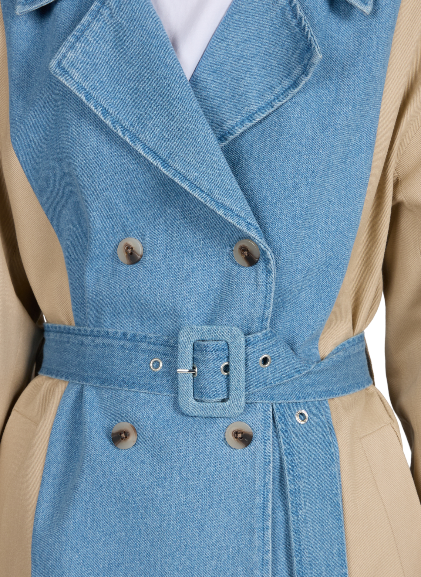 Trench coat with denim panel inserts in cotton VILA Blue