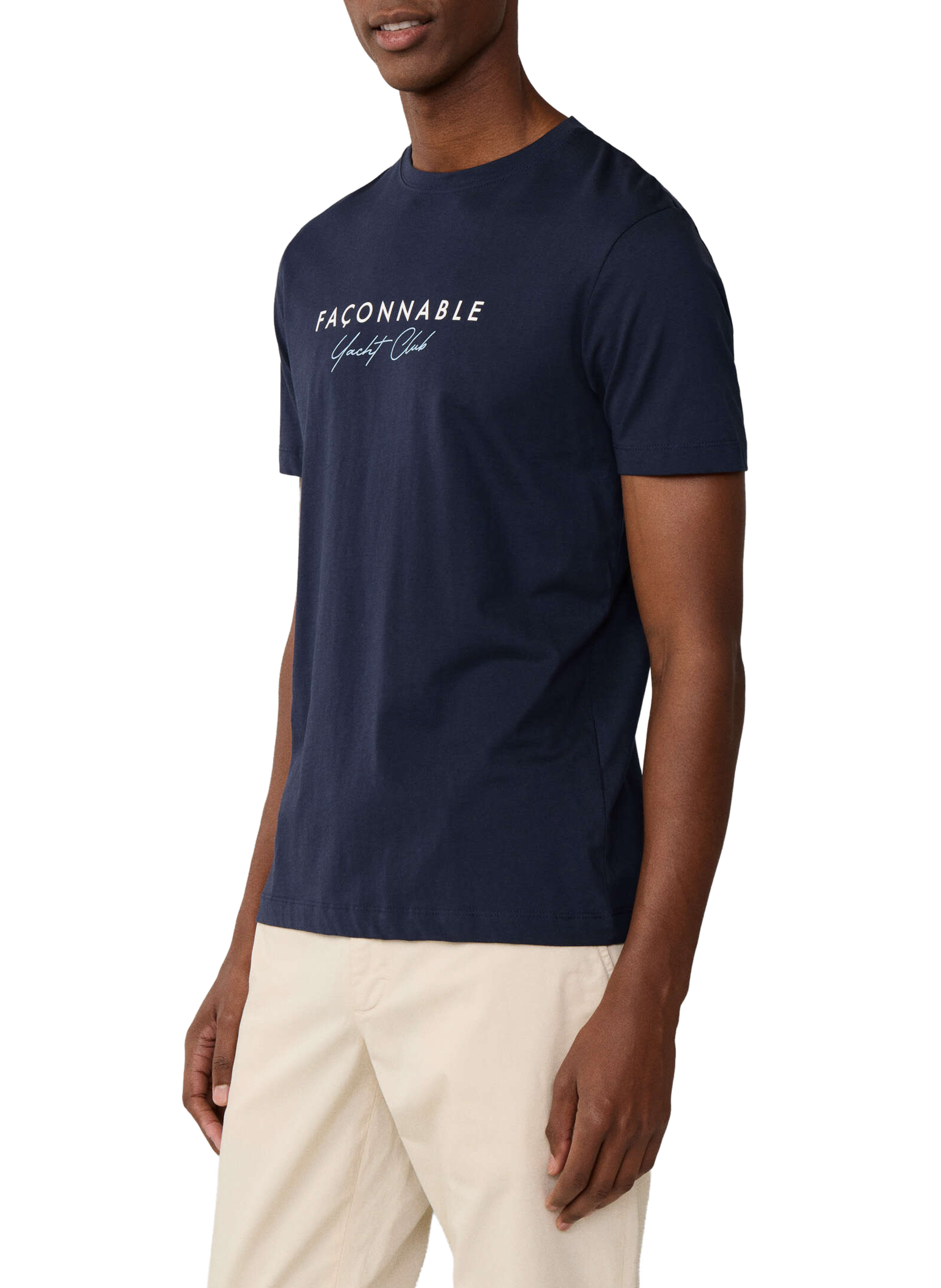 Round neck cotton brand t-shirt FACONNABLE Blue