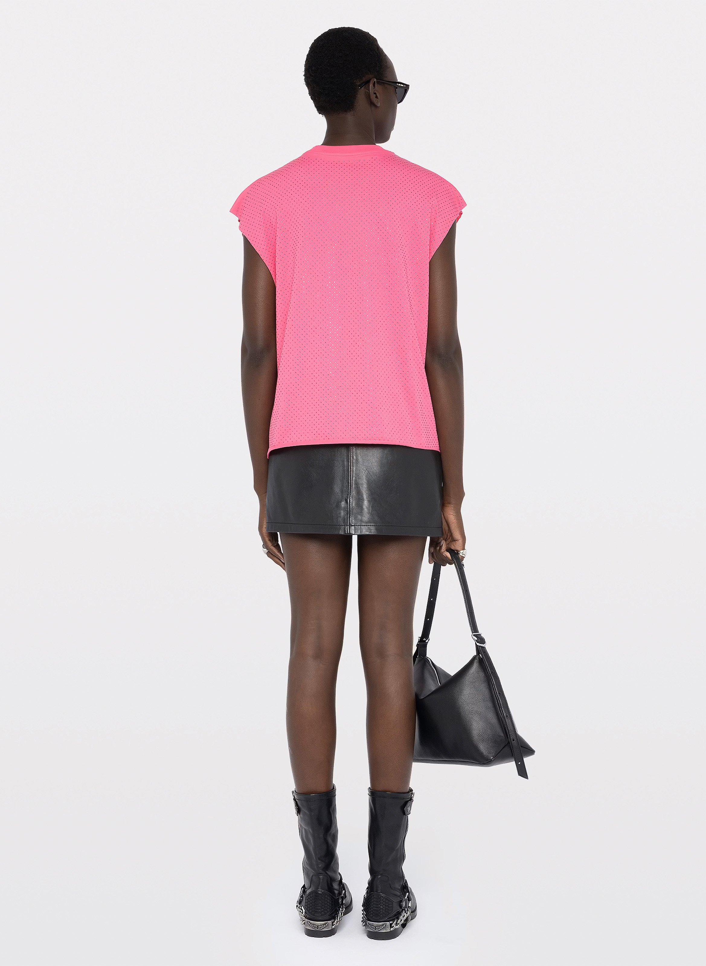 Tee-shirt droit col rond à strass cloe ZADIG&VOLTAIRE Rose