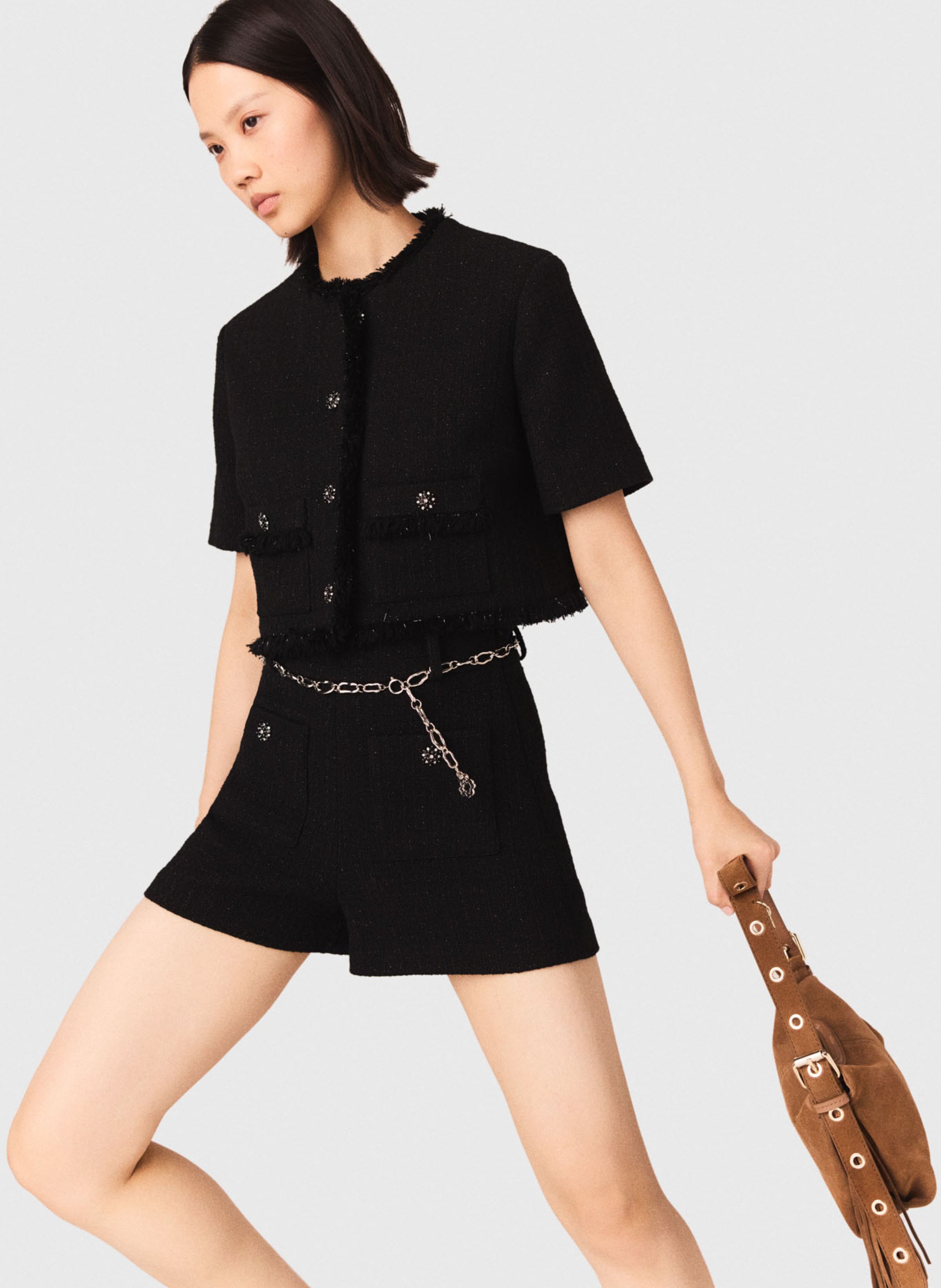 Short droit en coton mélangé MAJE Noir