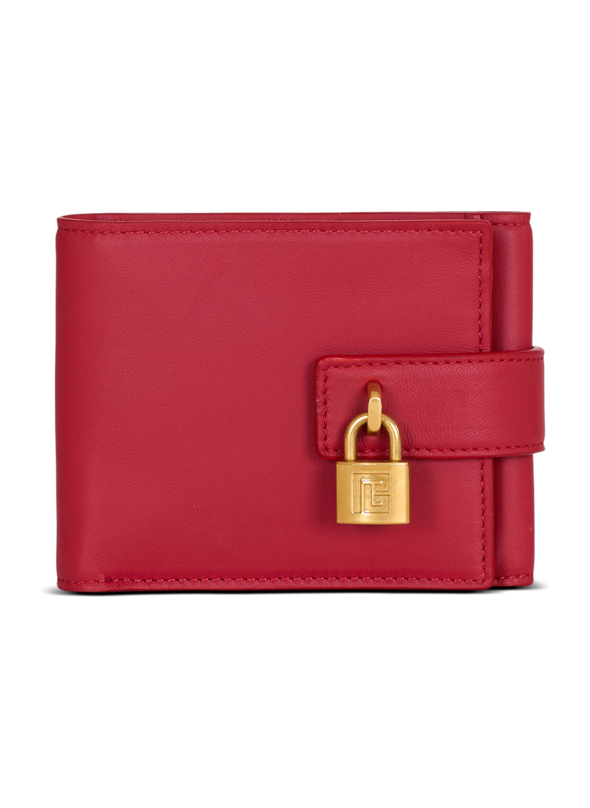 Portefeuille pulse trifold en cuir lisse BALMAIN Rouge