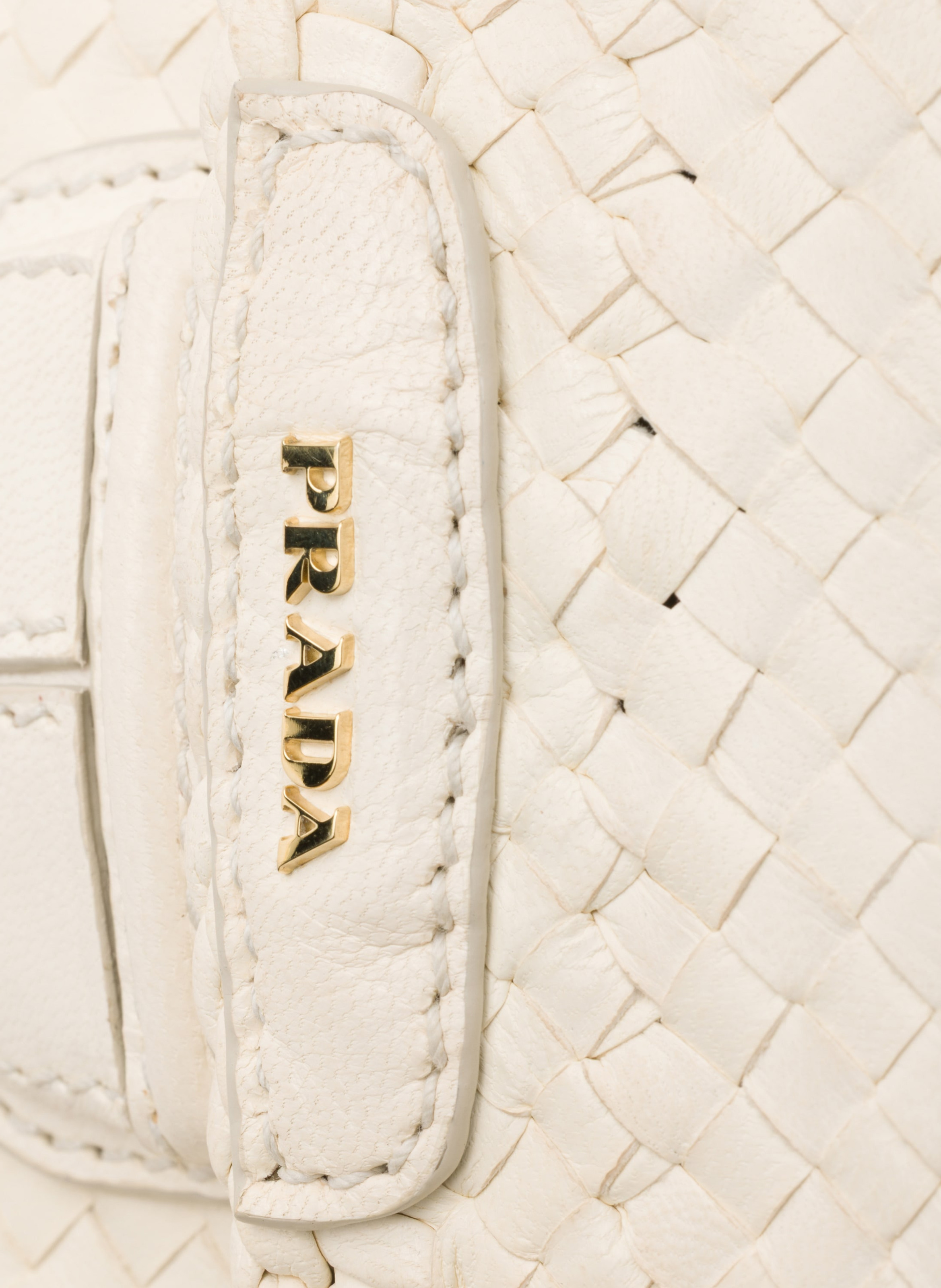 Mini sac à bandoulière en cuir tressé PRADA Blanc