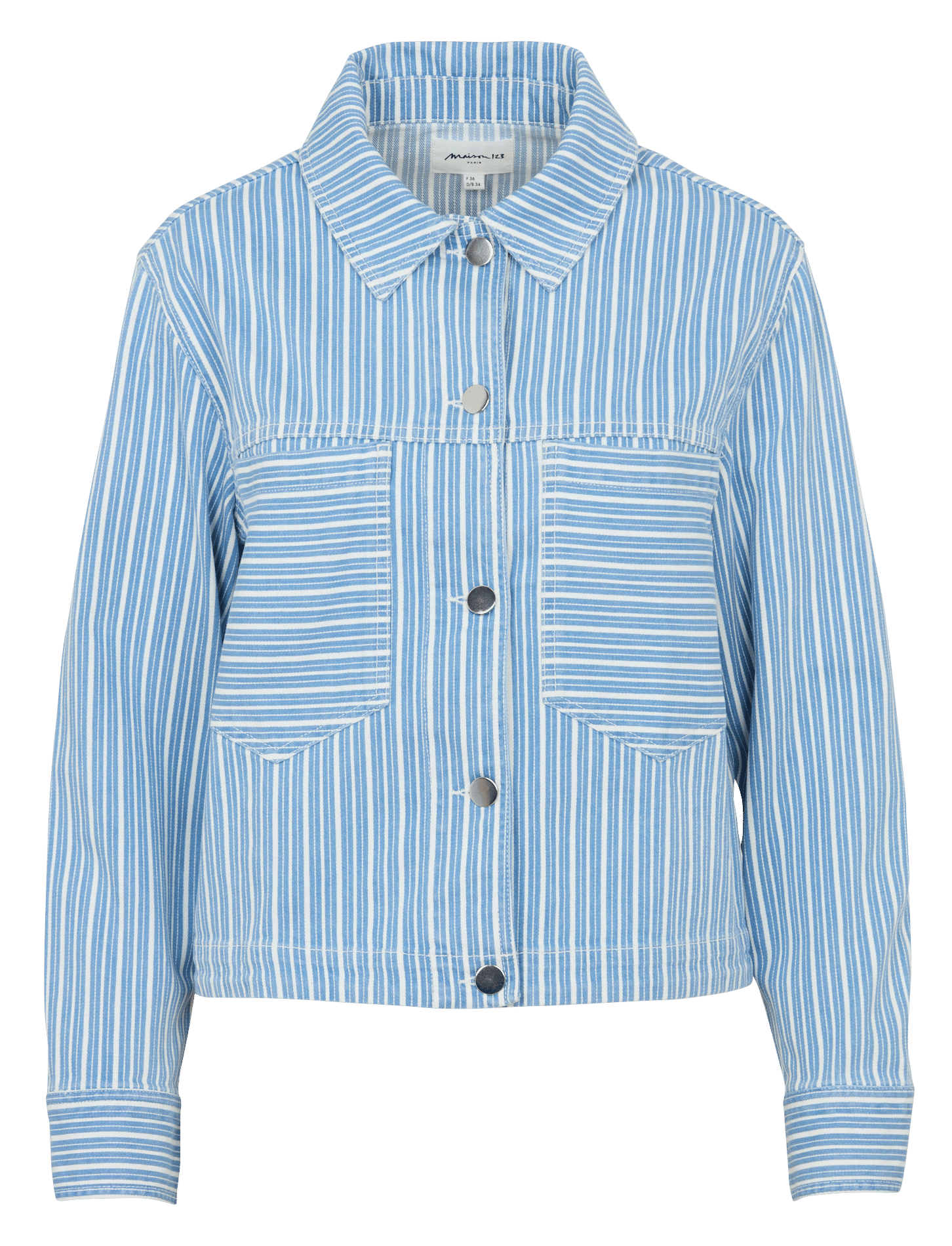 Blouson droit col classique en coton mélangé rayé carla MAISON 123 Bleu