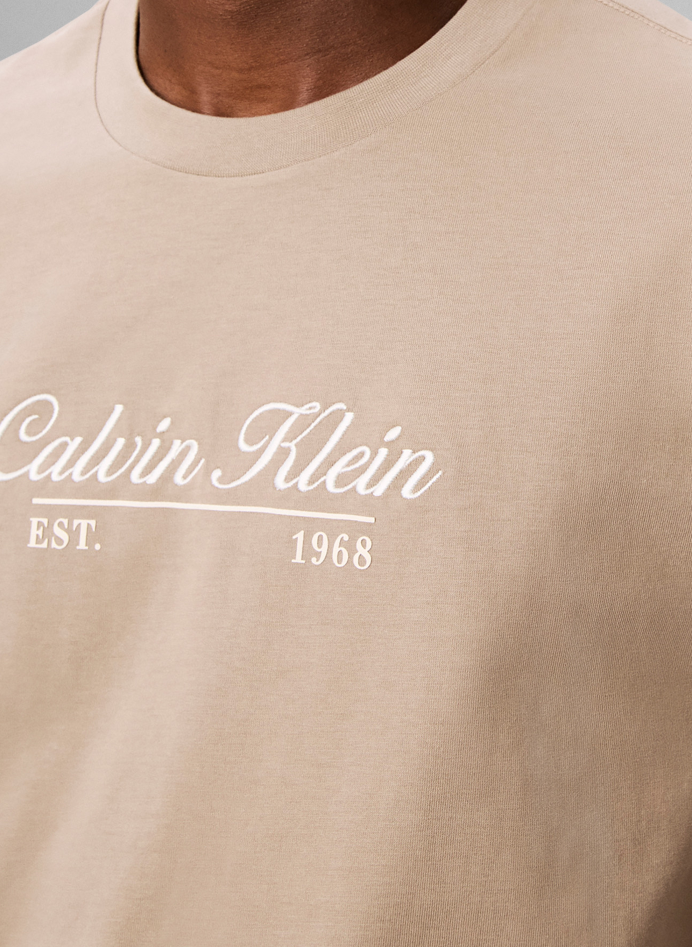 Plain T-shirt with embroidered logo in cotton CALVIN KLEIN Beige