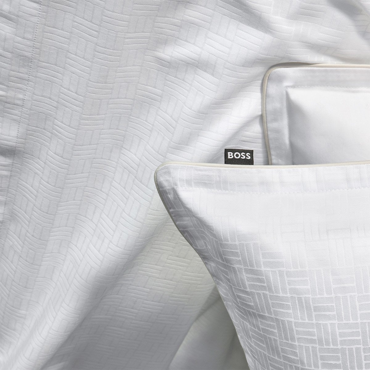Taie d'oreiller en satin de coton, lattice BOSS HOME Blanc