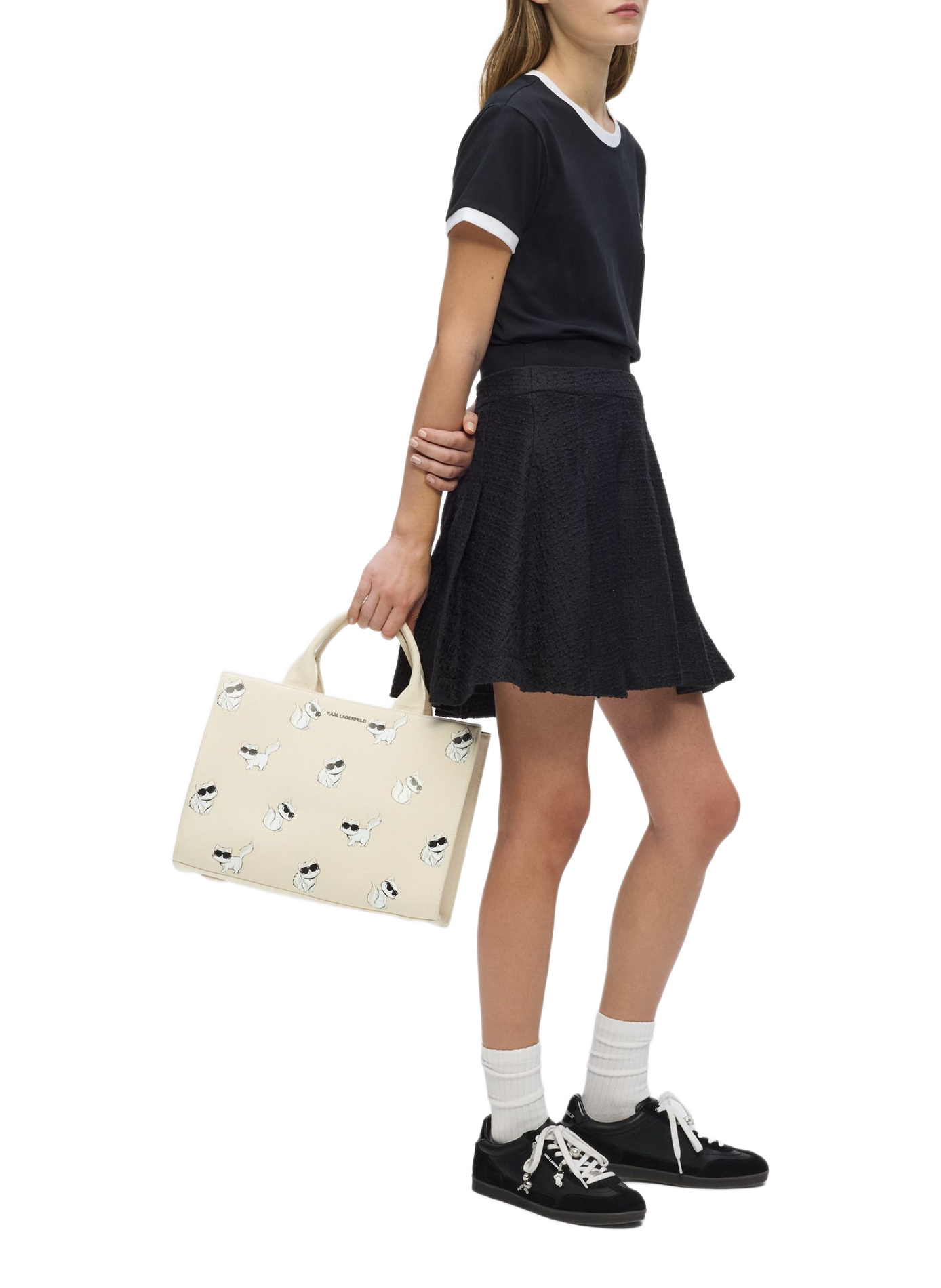 Einkaufstasche aus bedruckter Baumwolle IKON CHOUPETTE MD SQUARE TOTE. KARL LAGERFELD Beige