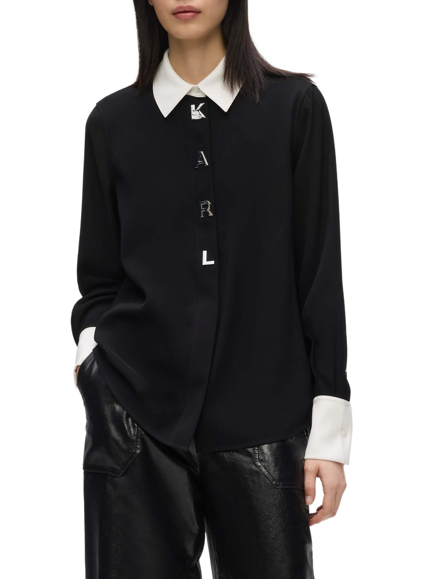 Chemise droite col classique boutons lettres KARL LAGERFELD Noir