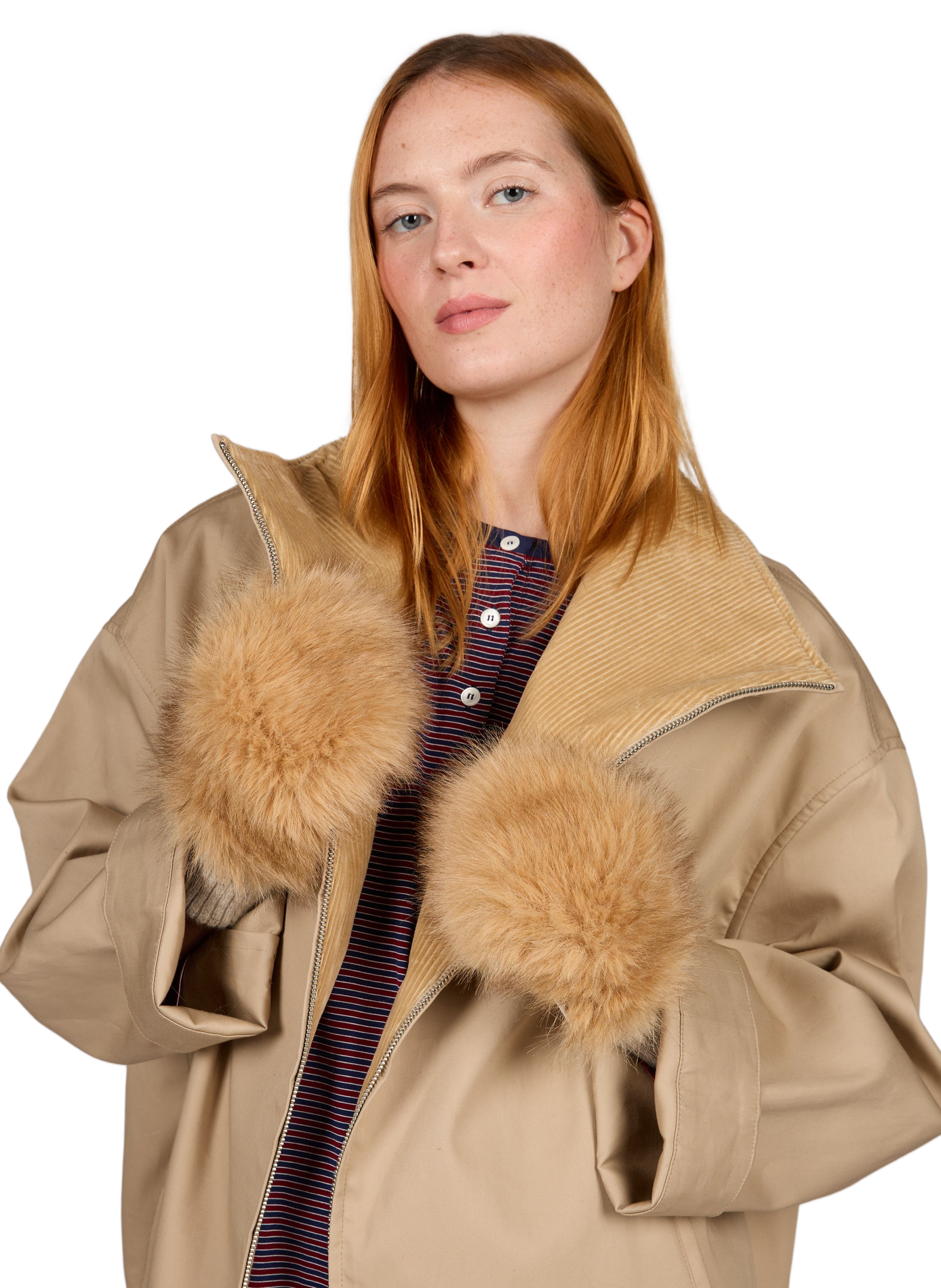 Faux fur gloves with ribbed cuffs BELLEROSE Beige