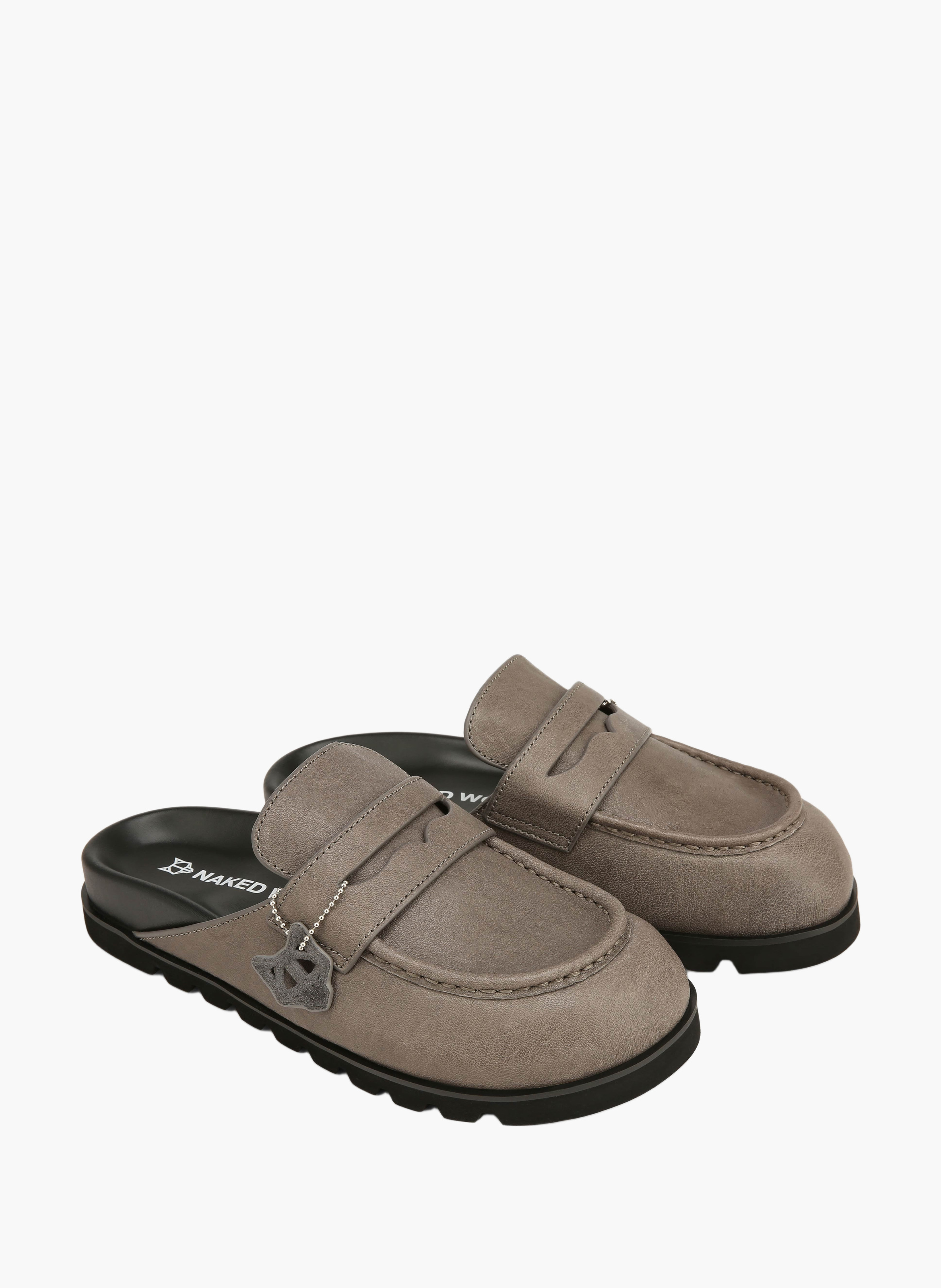 Mules cord en cuir foulonné NAKED WOLFE Gris