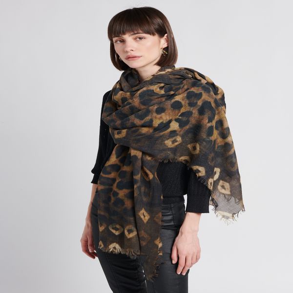 foulard imprimé léopard en laine