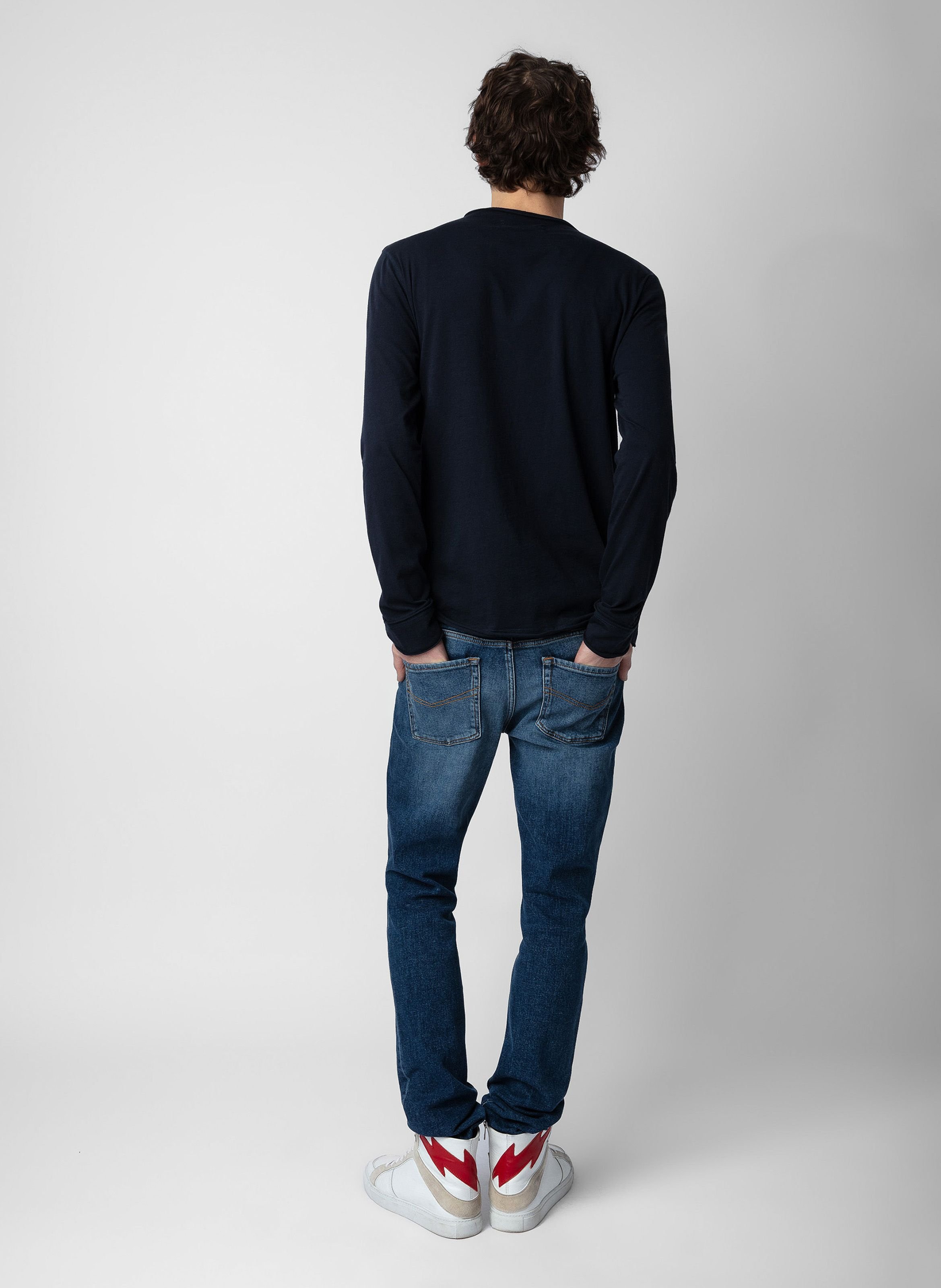 Tee-shirt col tunisien regular-fit en coton monastir ZADIG&VOLTAIRE Bleu