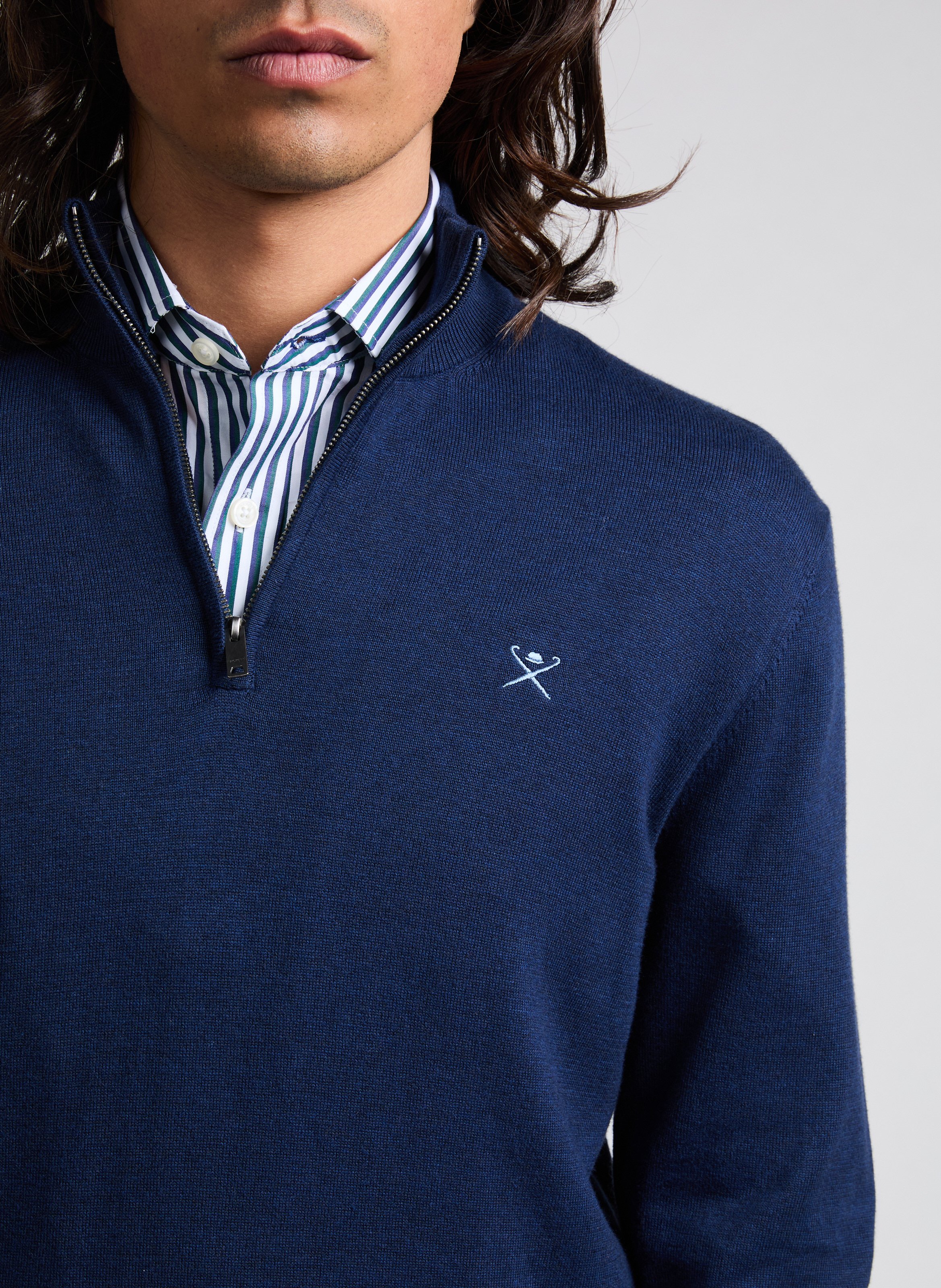Cotton and silk zip-up sweater HACKETT Blue