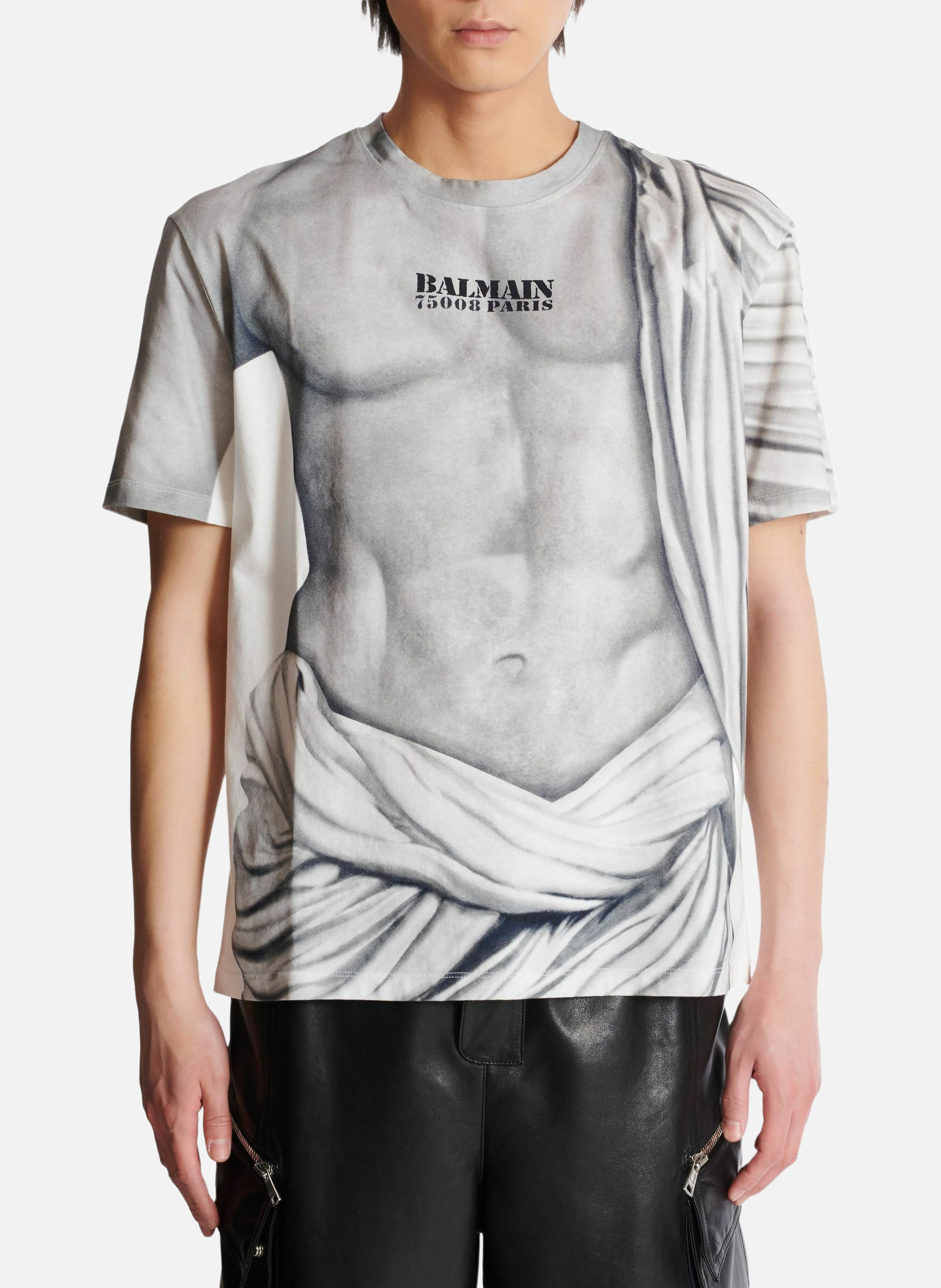 T-shirt à logo imprimé statue BALMAIN Gris