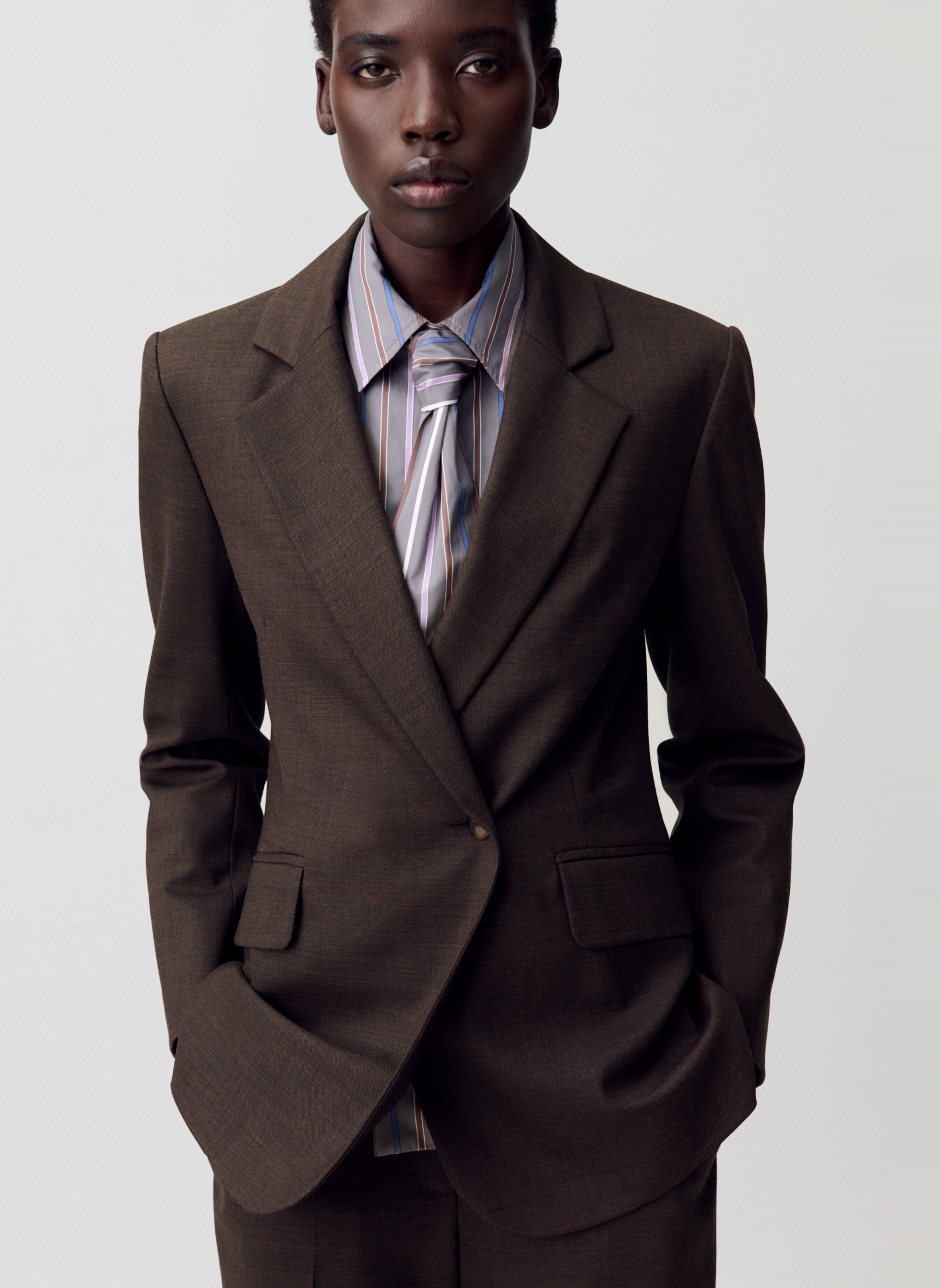 Veste tailleur droite unie en laine mélangée villagabis CLAUDIE PIERLOT Marron