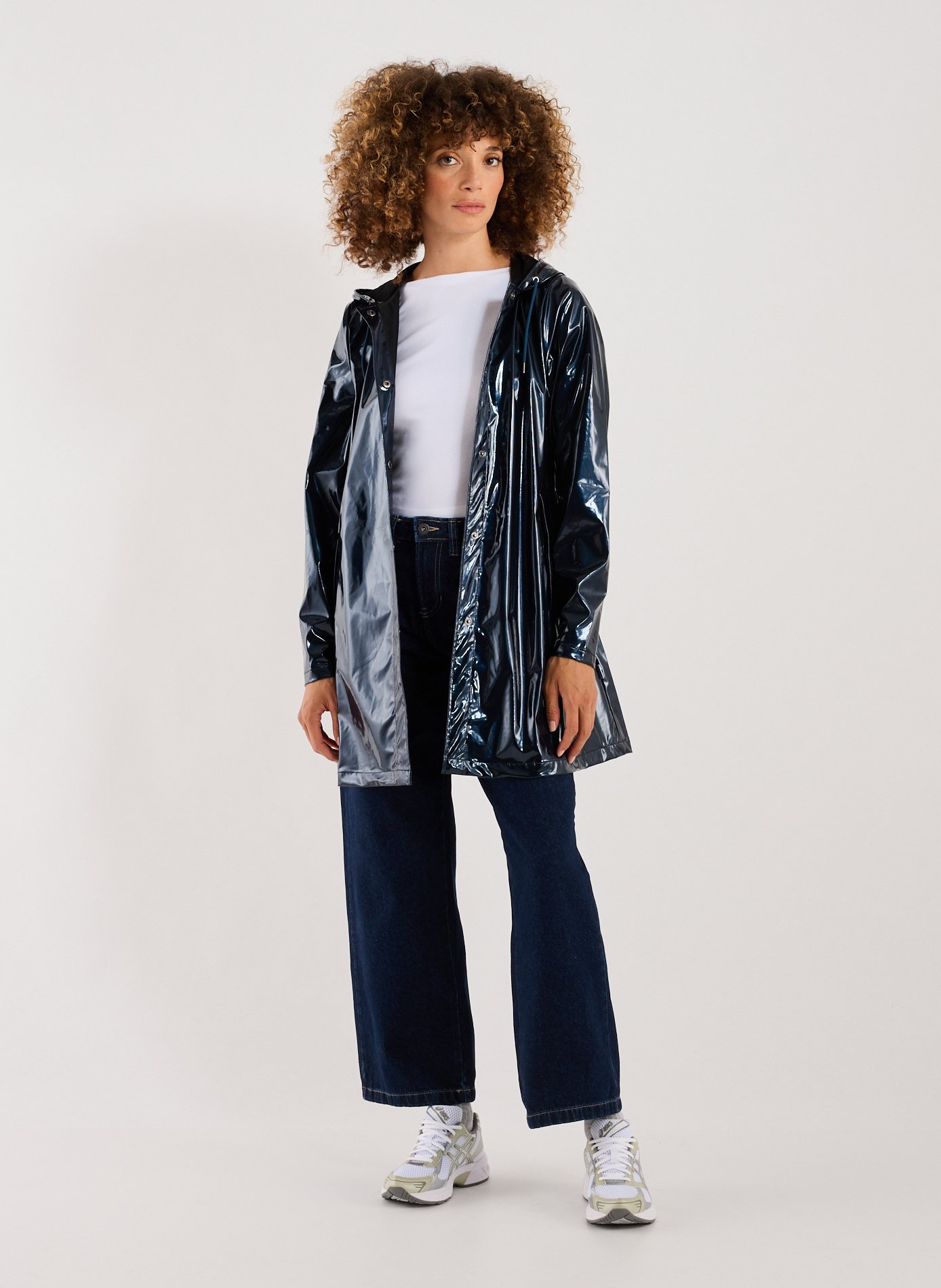 Parka longue vernie RAINS Bleu