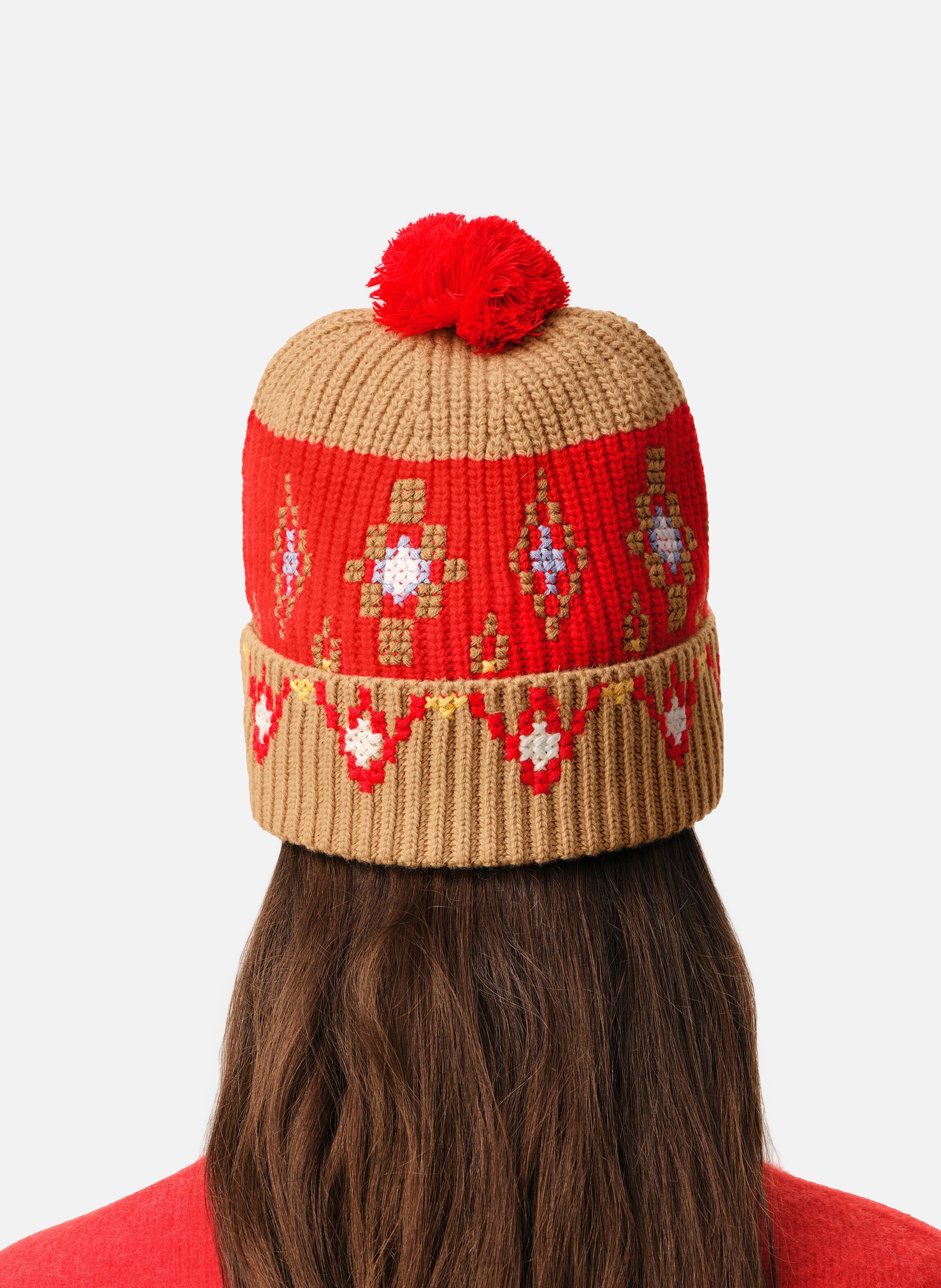 Bonnet point de croix en laine unisexe AMI PARIS Marron