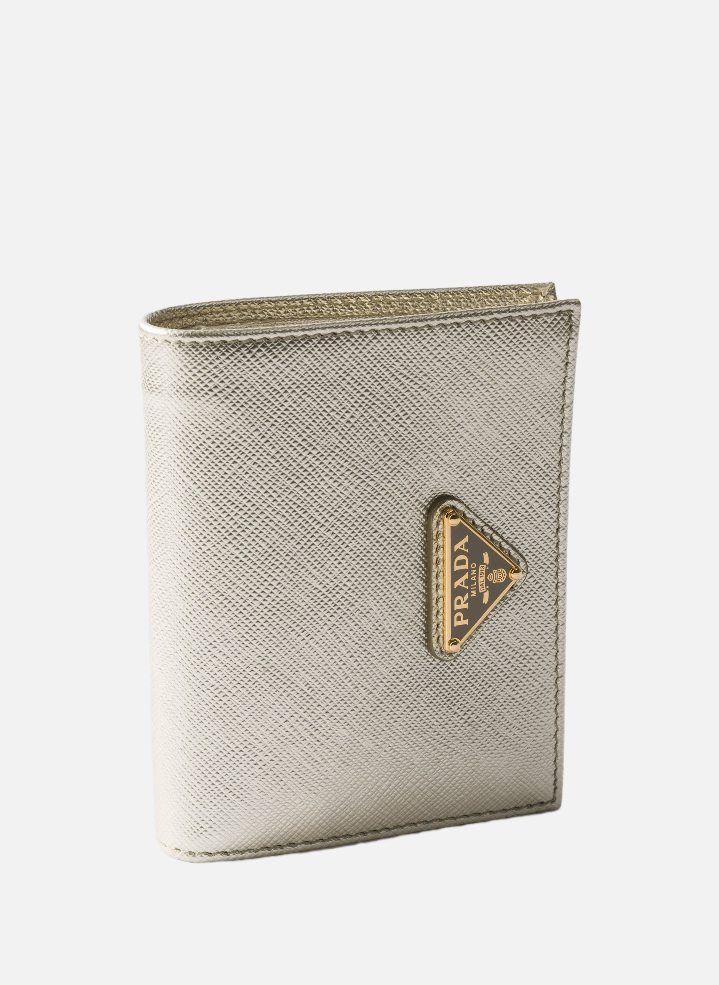 Petit portefeuille en cuir saffiano PRADA Argent