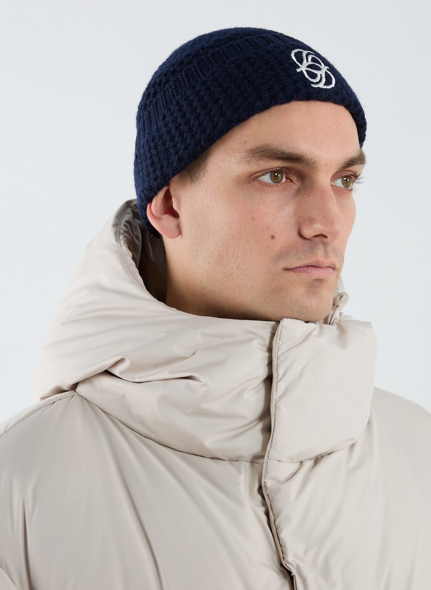 Embroidered Merino Wool Beanie DROLE DE MONSIEUR Blue