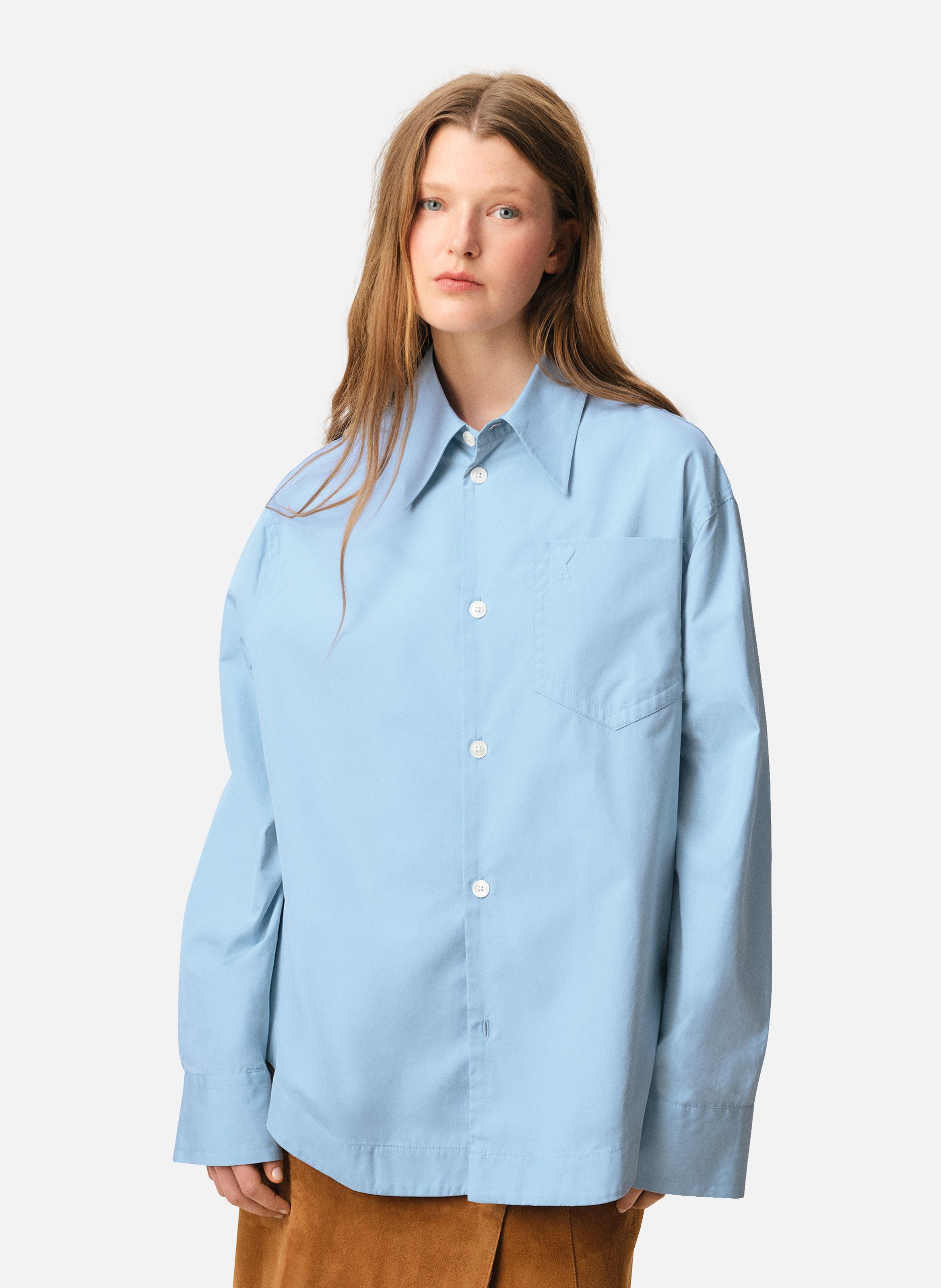 Chemise large col en pointe ami de coeur unisexe en coton AMI PARIS Bleu