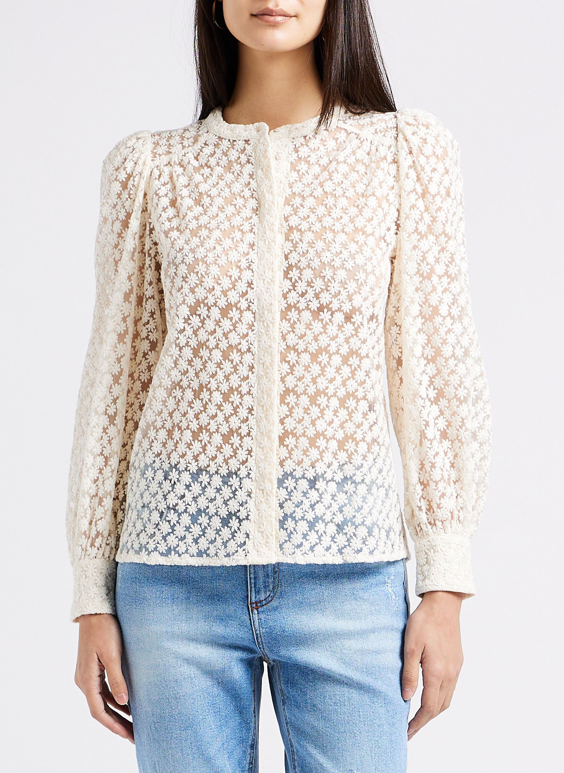 Chemisier col rond broderie florale camomille MAISON 123 Blanc