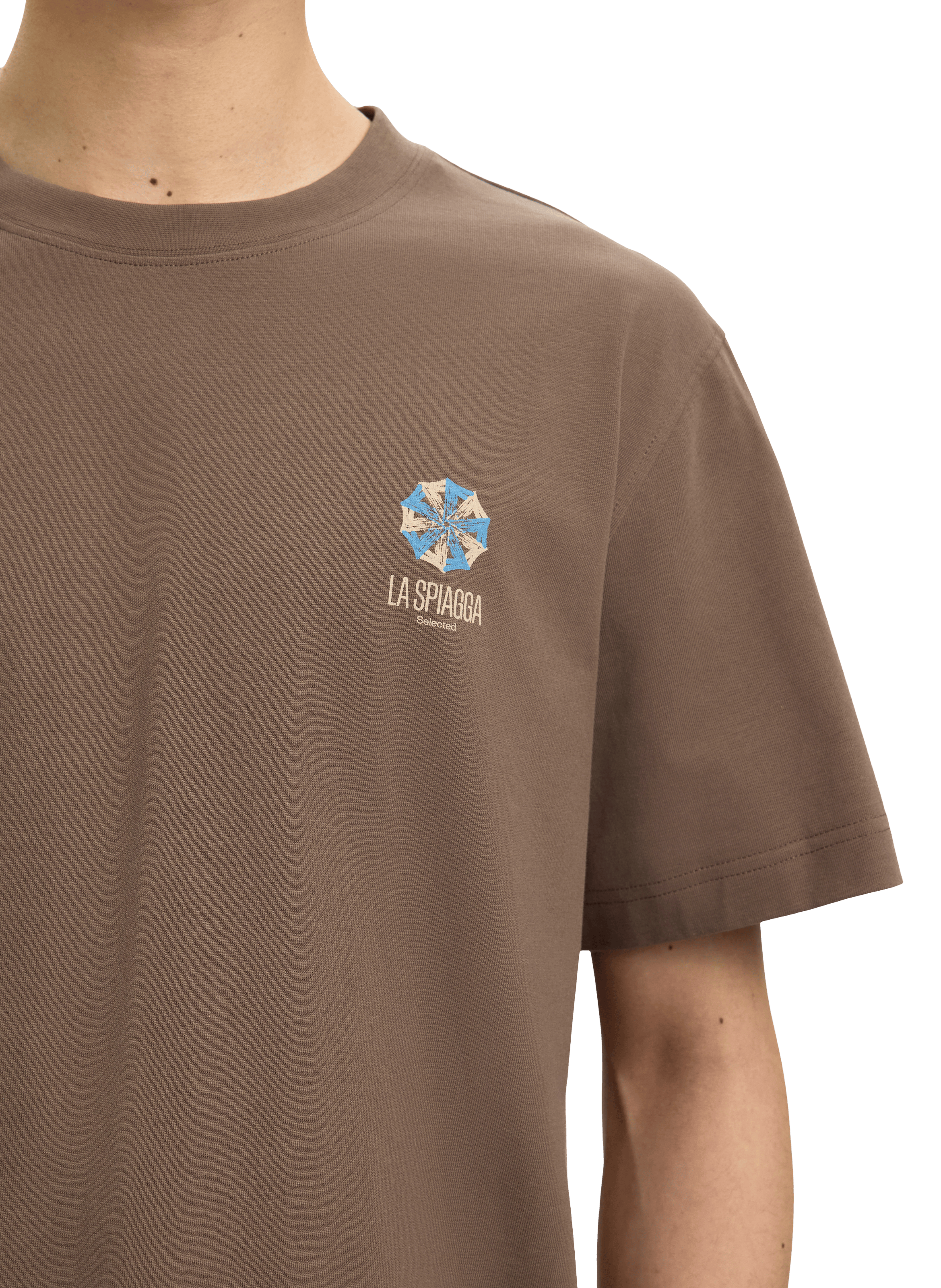 Cotton round-neck T-shirt SELECTED Brown