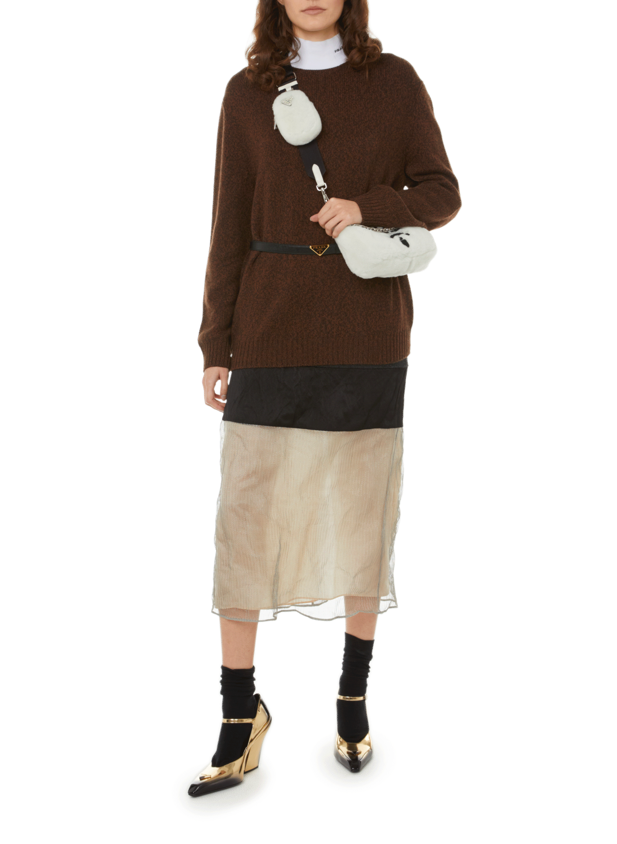 Pull en laine et cachemire mélangés PRADA Marron