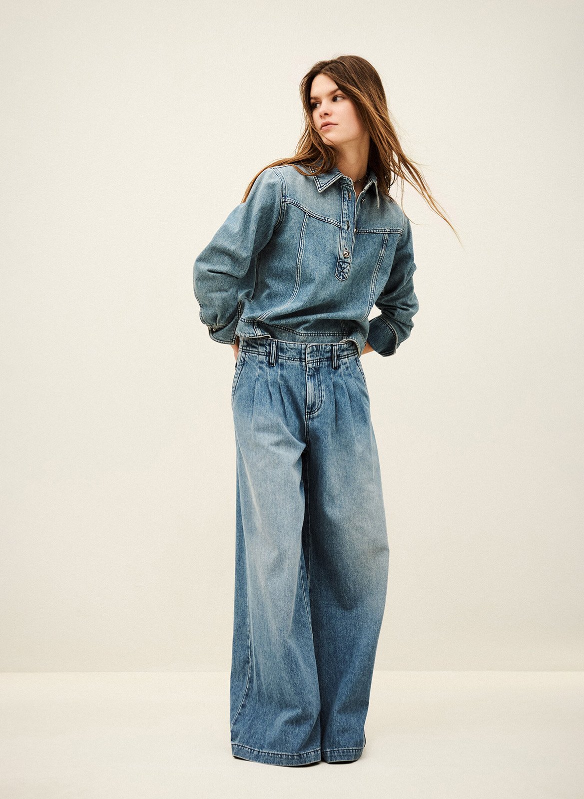 Pantalon large à pinces délavé toby BA&SH Bleu