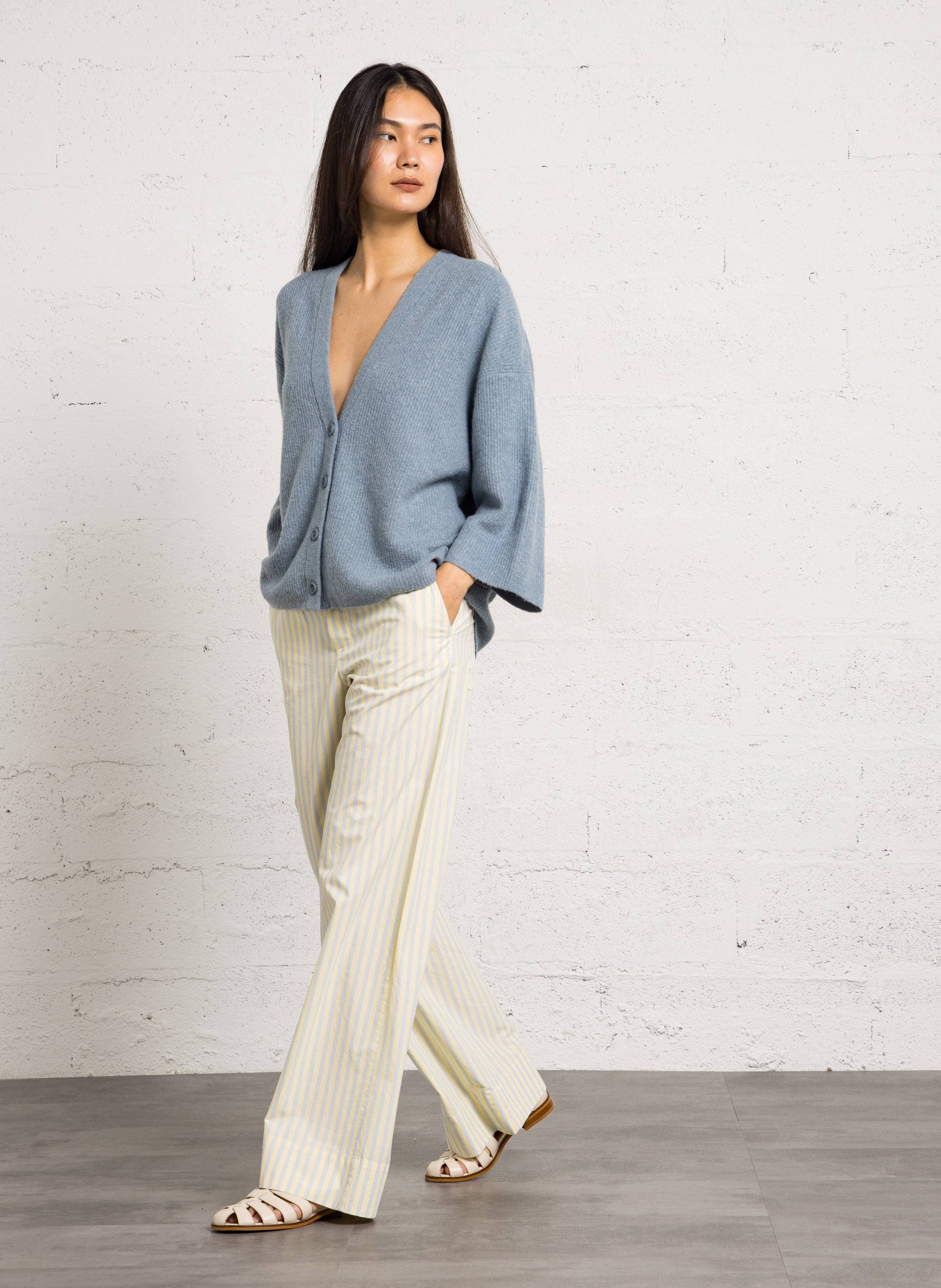 Gilet oversize col rond en maille damsville AMERICAN VINTAGE Bleu