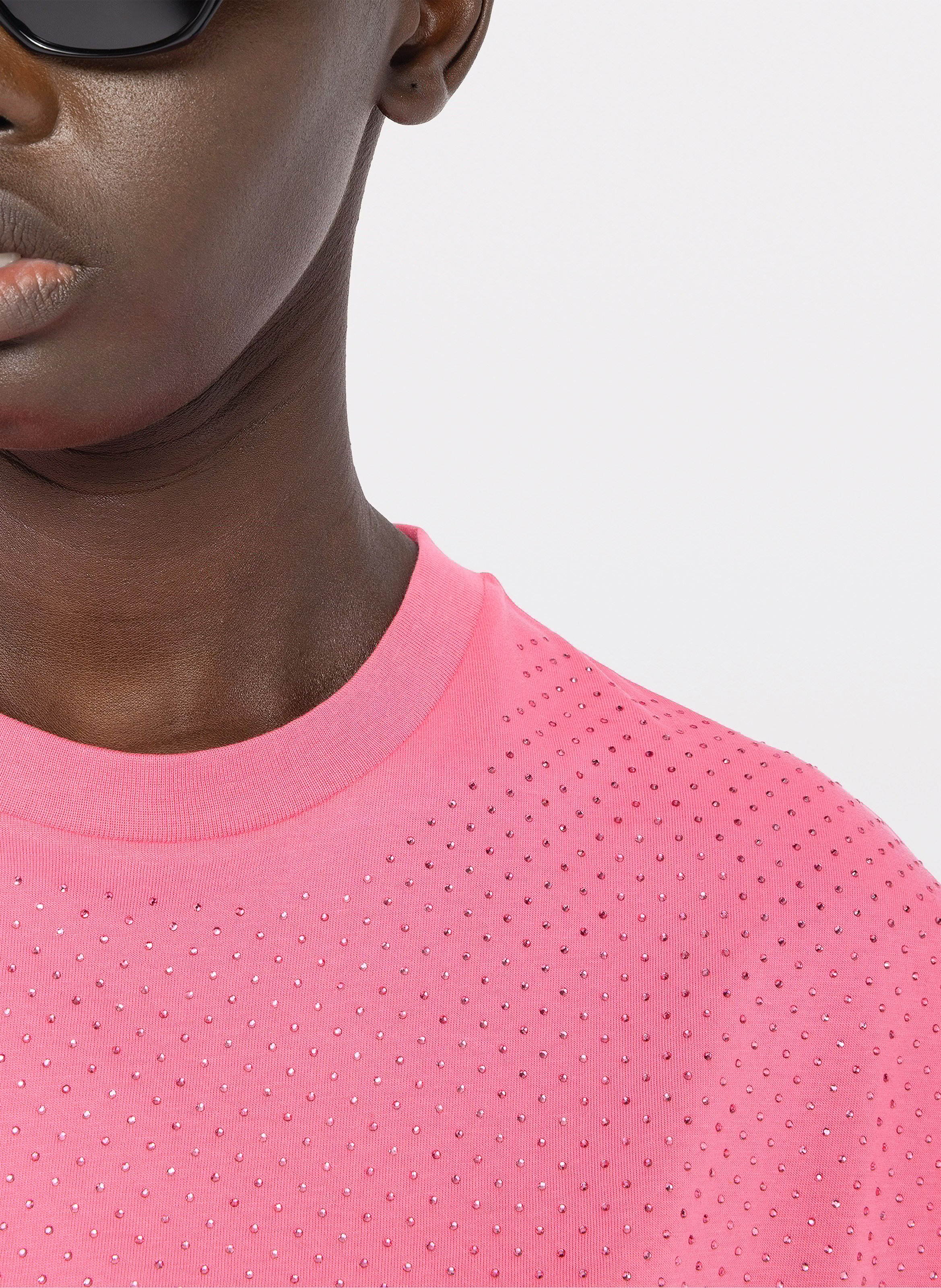 Tee-shirt droit col rond à strass cloe ZADIG&VOLTAIRE Rose