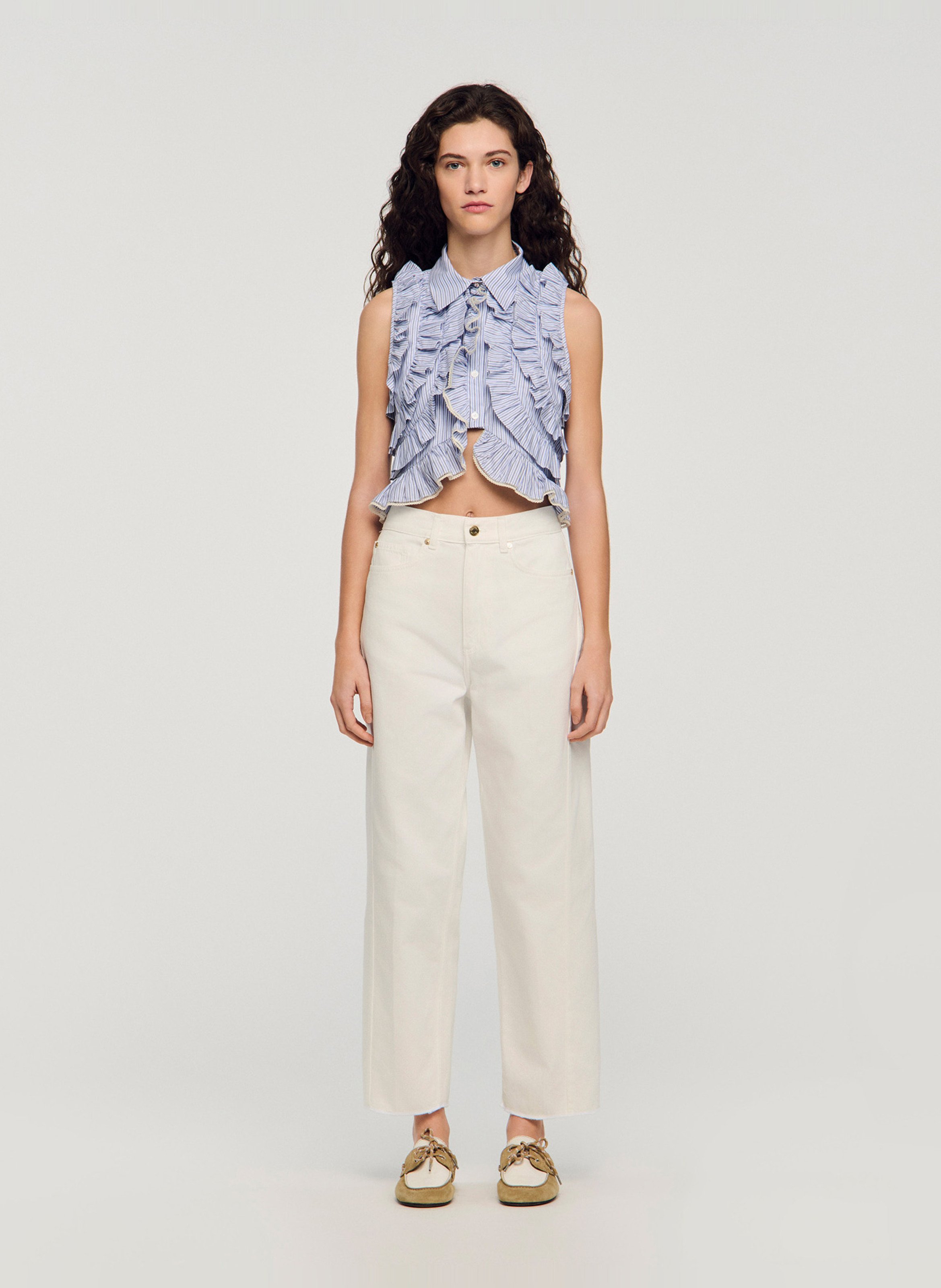 Jean droit en coton SANDRO Blanc