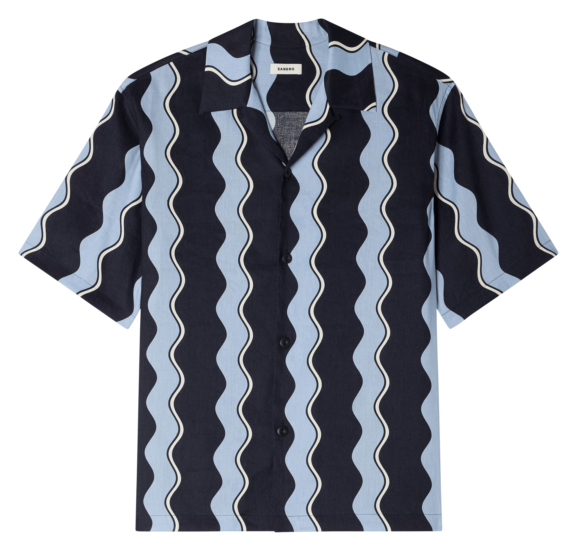 Chemise droite col classique en lin mélangé imprimé SANDRO Bleu