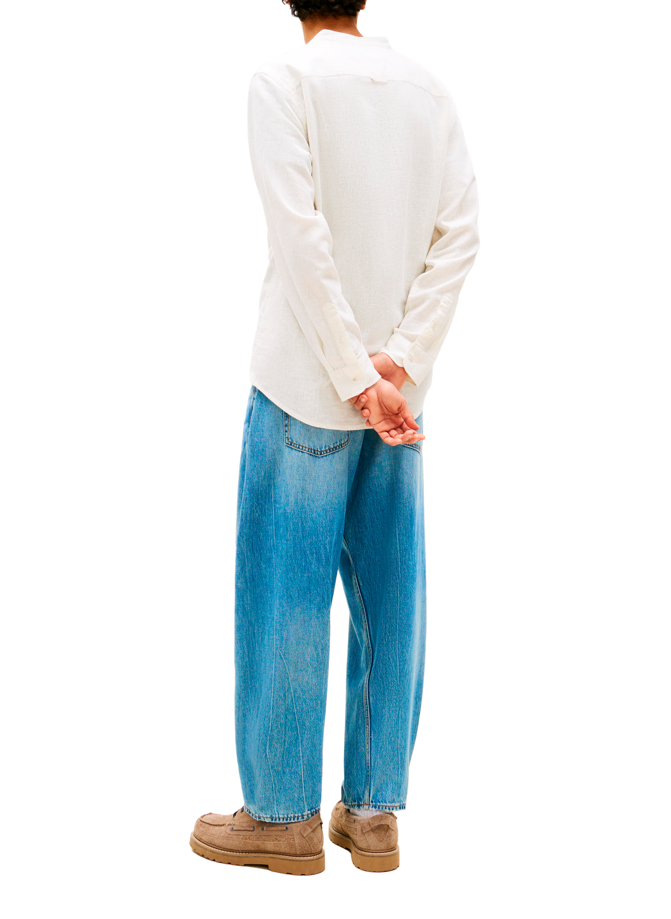 Shirt with a mandarin collar in linen and cotton TOMMY HILFIGER White