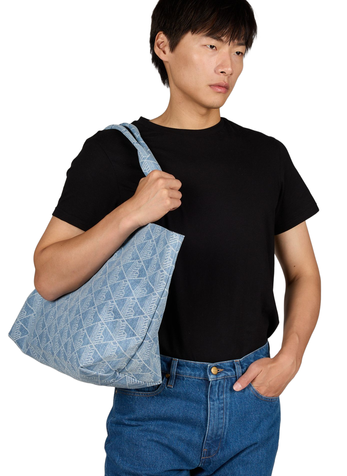 Large Neocroc tote bag in cotton denim LACOSTE Blue