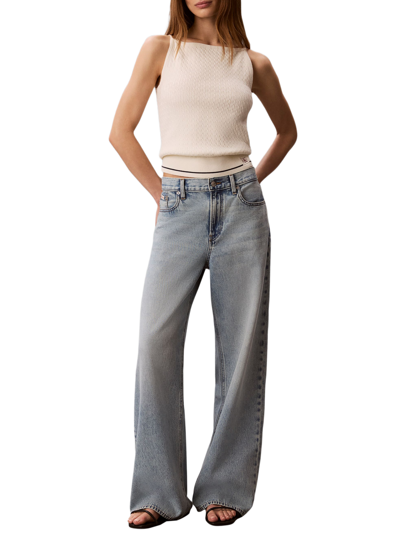Top côtelé sans manches en coton mélangé CALVIN KLEIN Beige