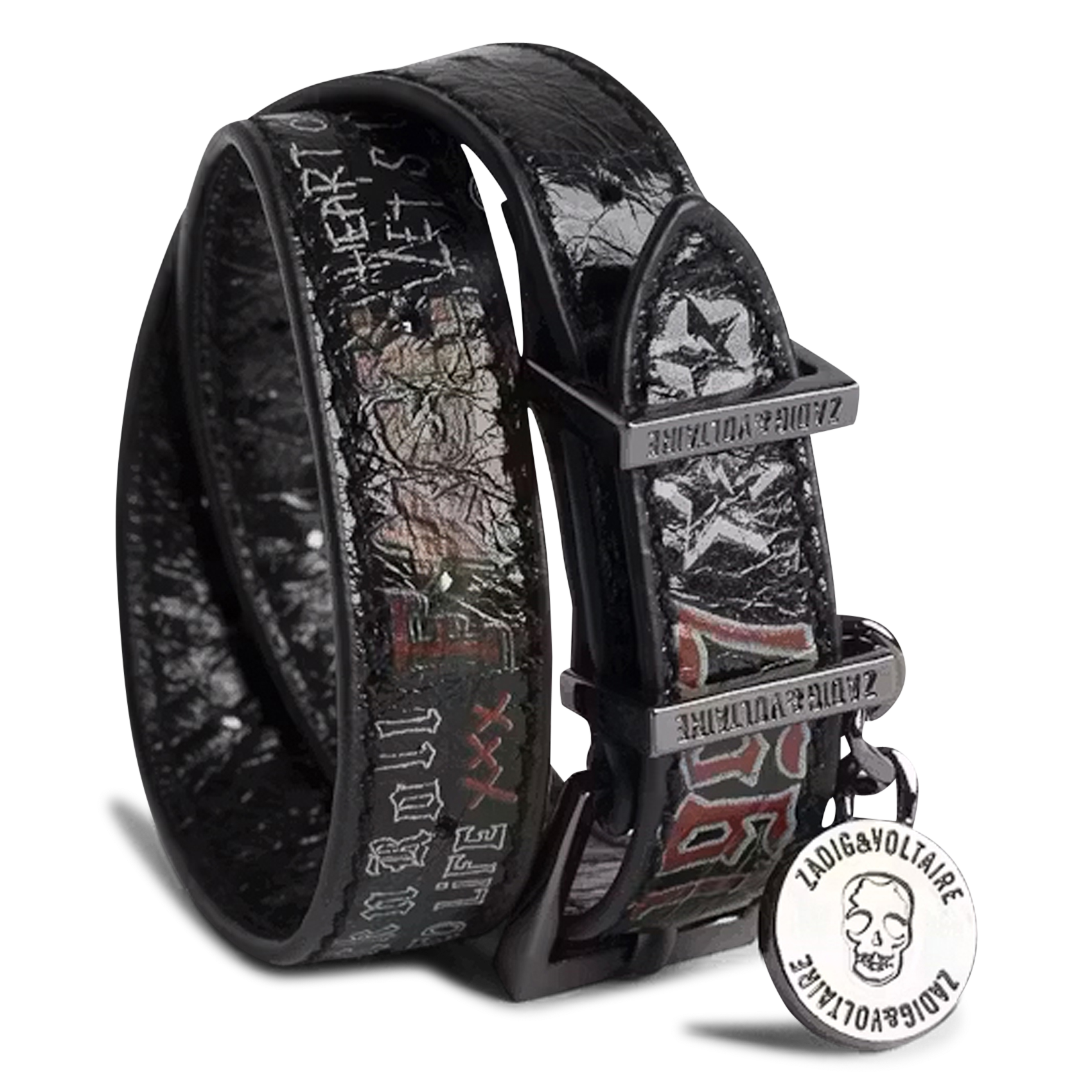 Armband van glanzend vintage-effect leer met dubbele wikkeling - Sunny ZADIG&VOLTAIRE Zwart