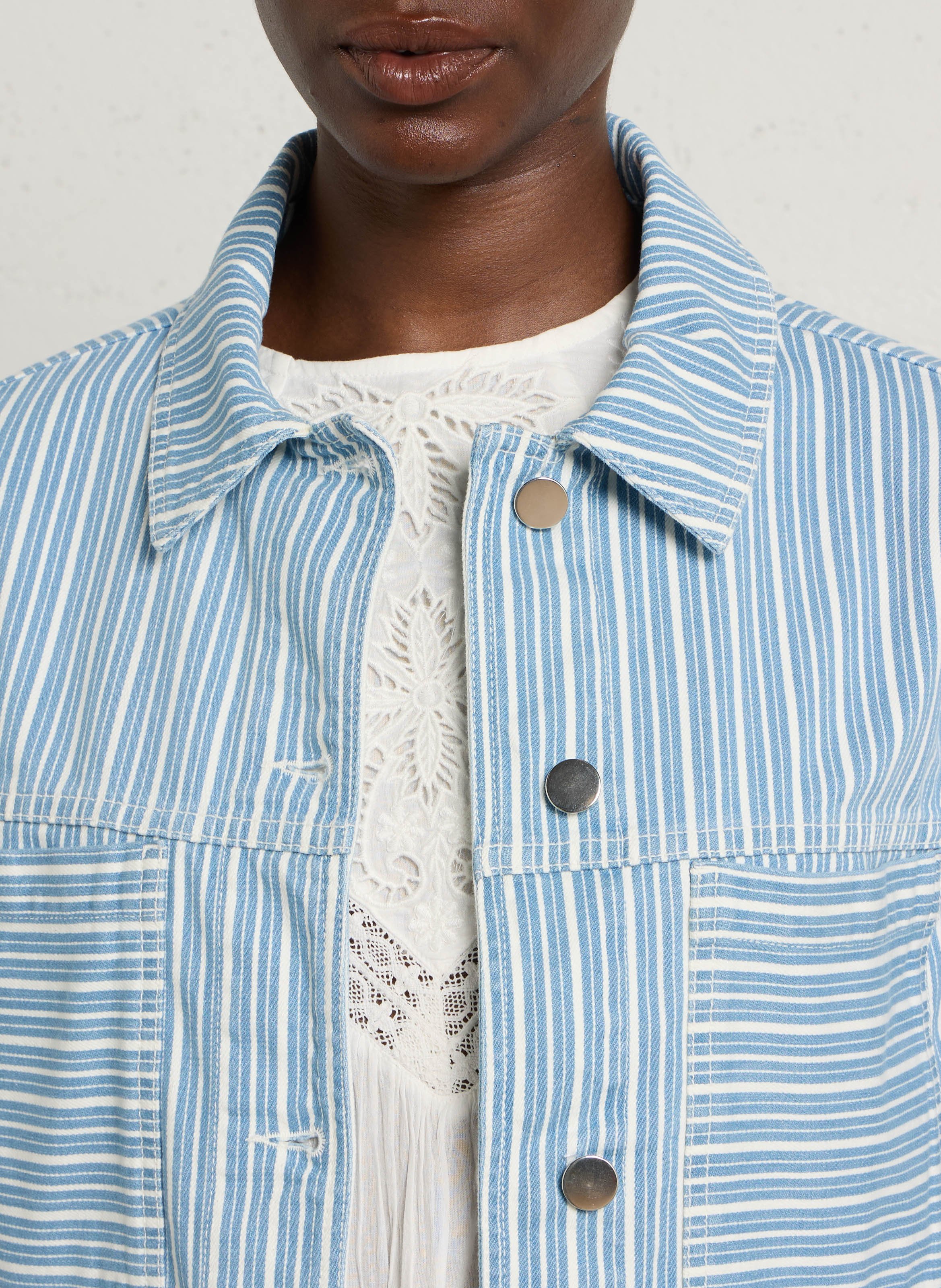 Blouson droit col classique en coton mélangé rayé carla MAISON 123 Bleu