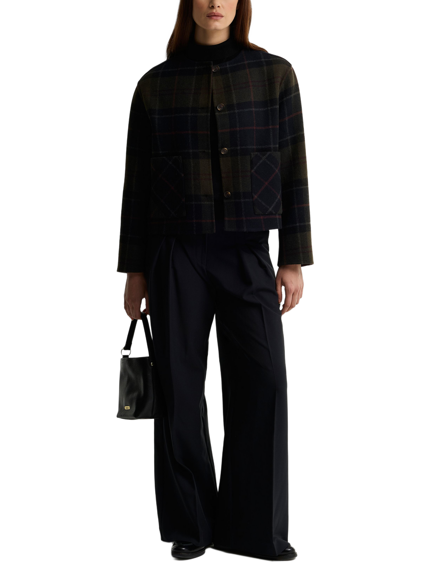 Gerader Wollmix-Blazer mit Rundhalsausschnitt in Karomuster. BARBOUR Mehrfarbig