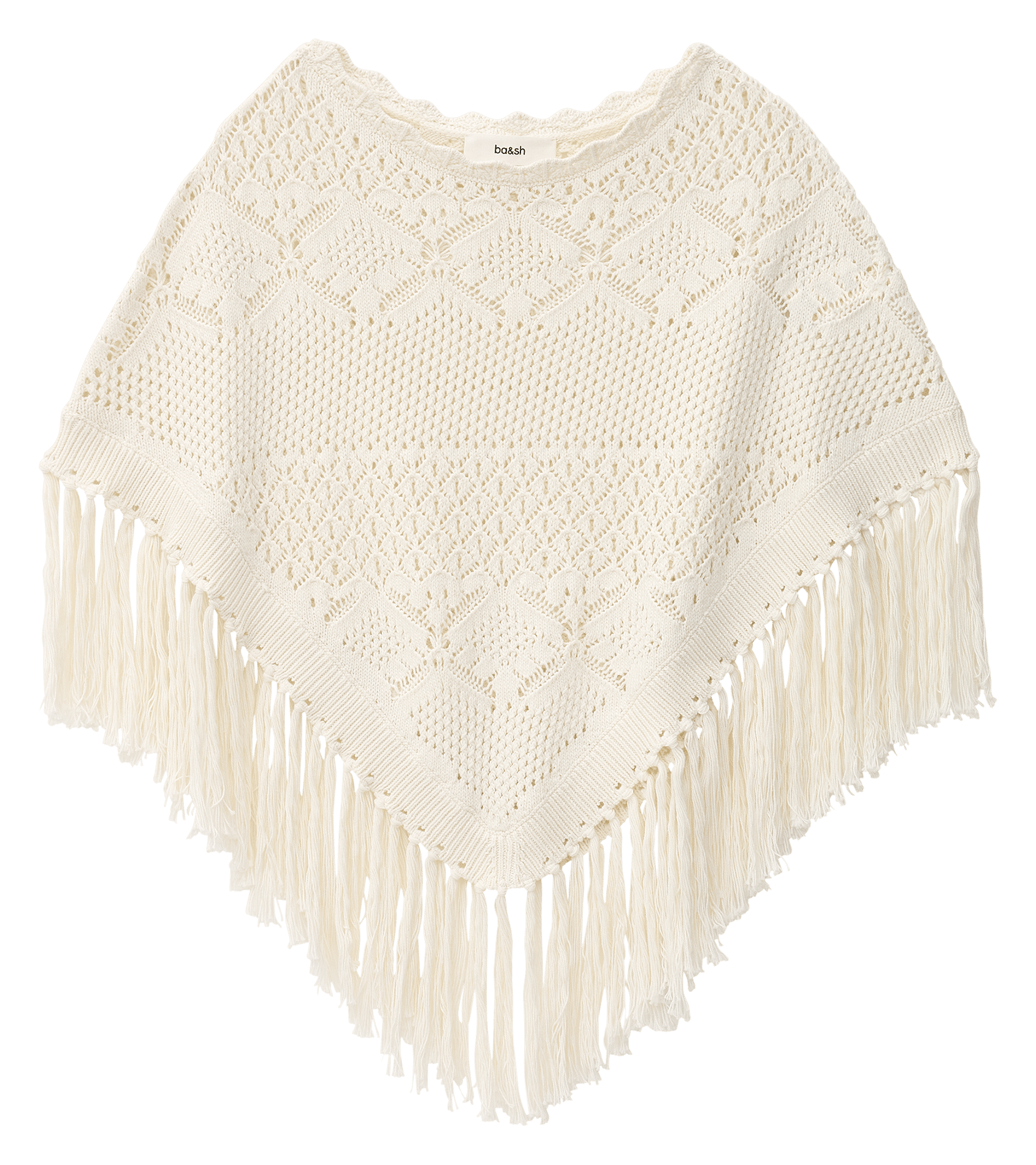 Poncho à franges en maille crochet sandy BA&SH Beige